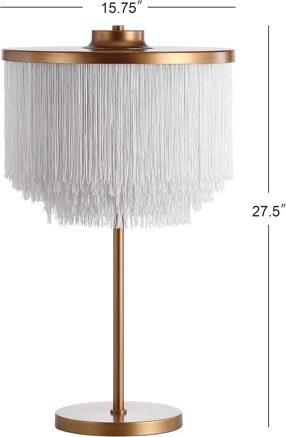 Coco 27.5" Fringed/Metal LED Table Lamp, Gold/White