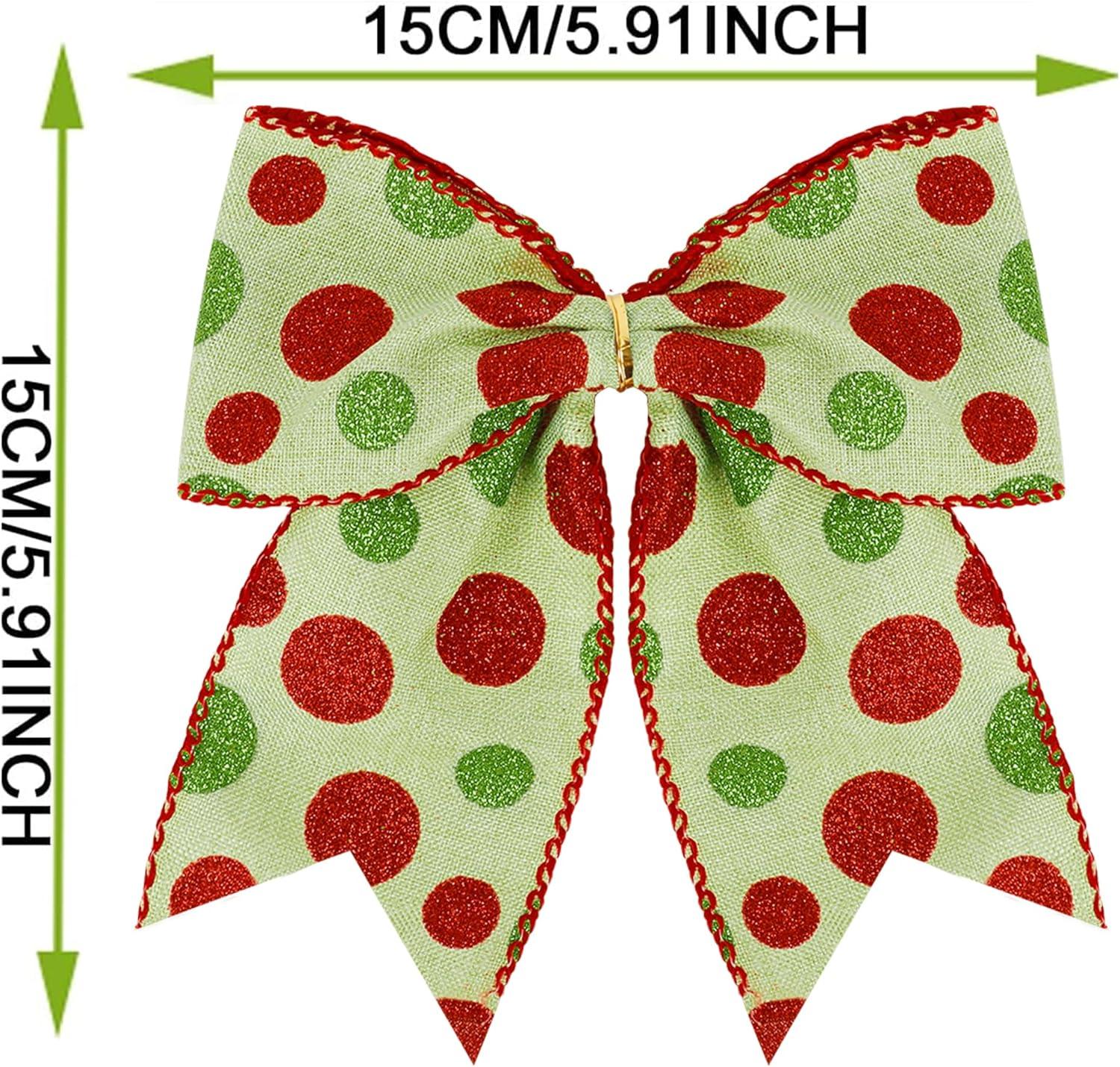 Sandistore Cute Cars 12pcs Christmas Tree Bows Ornaments 6 Inch Large Christmas Wreath Bows Red Green Xmas Tree Bows Christmas Glitter Dot Bows Ribbons Decoration For Garland Diamonds for Crafts