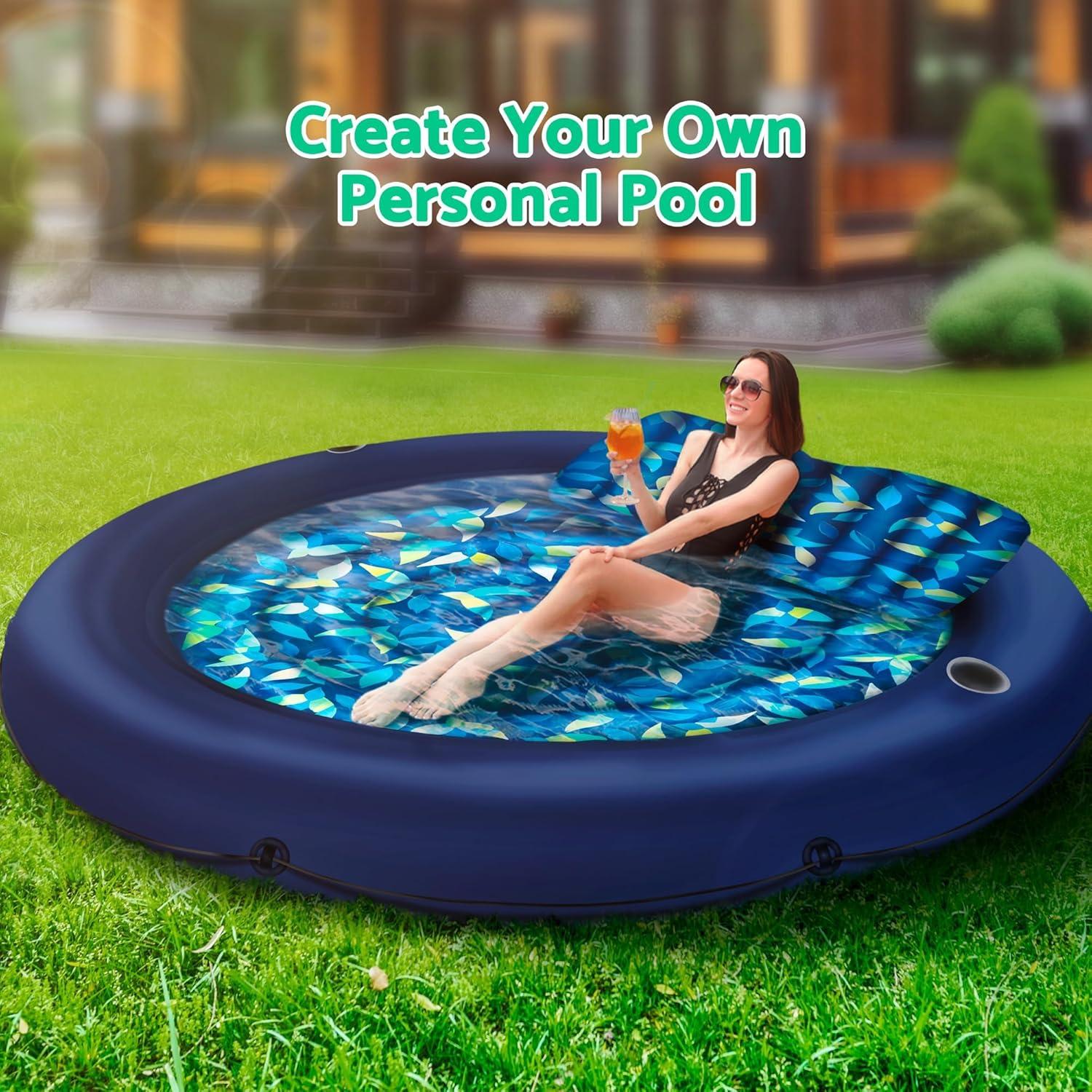 JAMBO Huge Round 76 x 76 Tanning Pool Lounger, Pool Float, Inflatable Sun Tanning Pool Float, Tanning Chair, Pool Floats Adult, Water Lounge Raft Pool Lounger Adults, Tanning Raft Sunchill Tanning Bed
