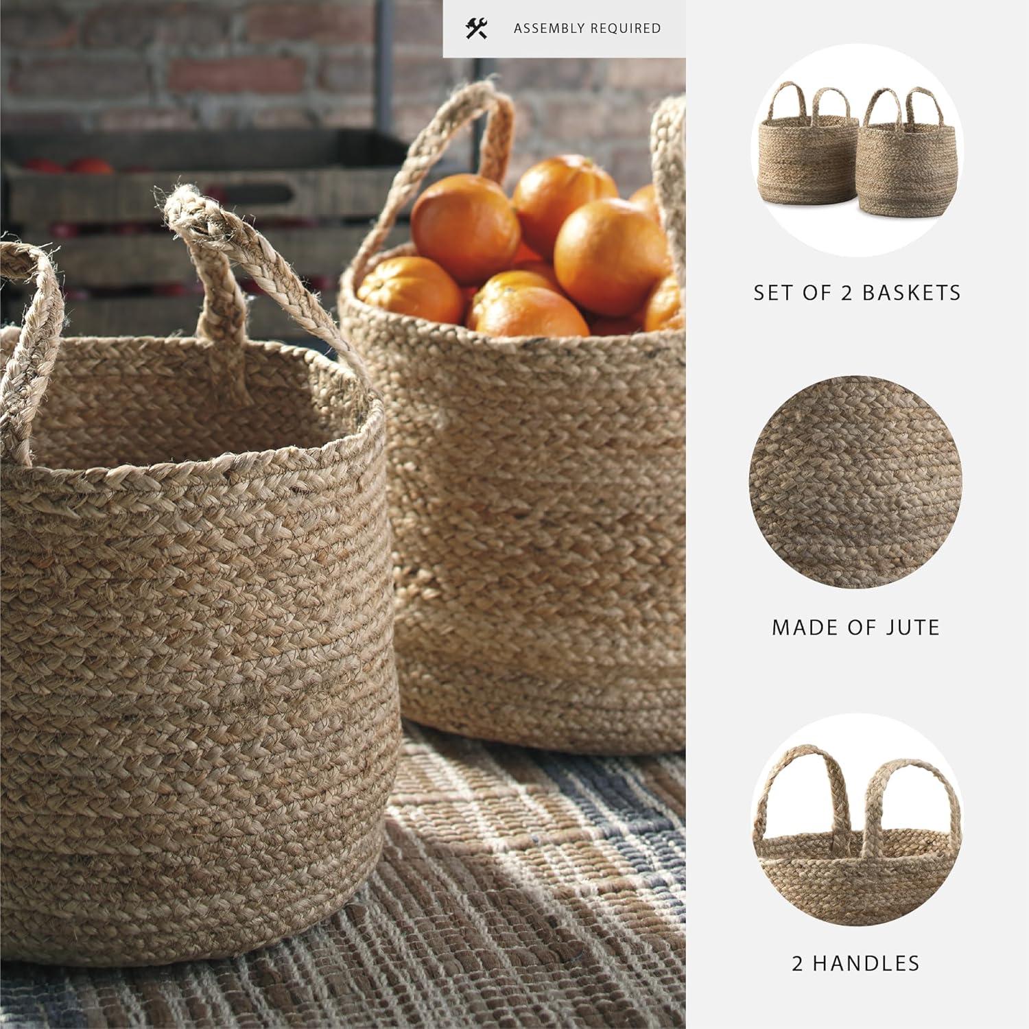 Signature Design by Ashley Brayton Jute 2 Piece Braided Basket Set, Light Brown