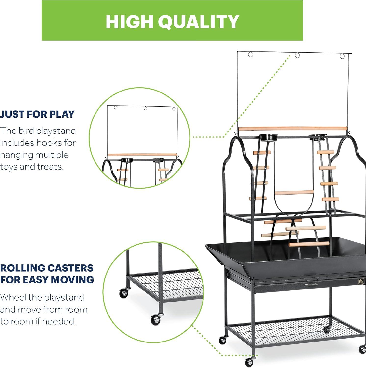 Prevue Pet Products Parrot Playstand with Wheels, Bird Stand Activity Play Center with Perches and Ladders,  Black Hammertone Finish