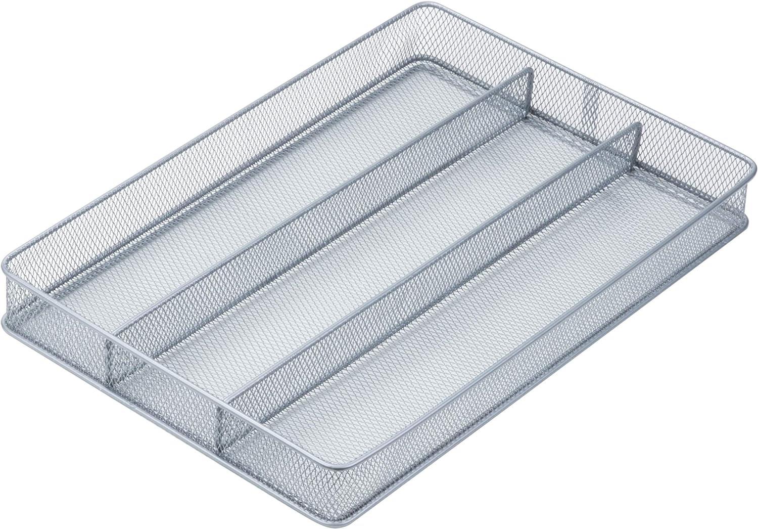 Silver Steel Mesh 3-Compartment Cutlery Tray Organizer