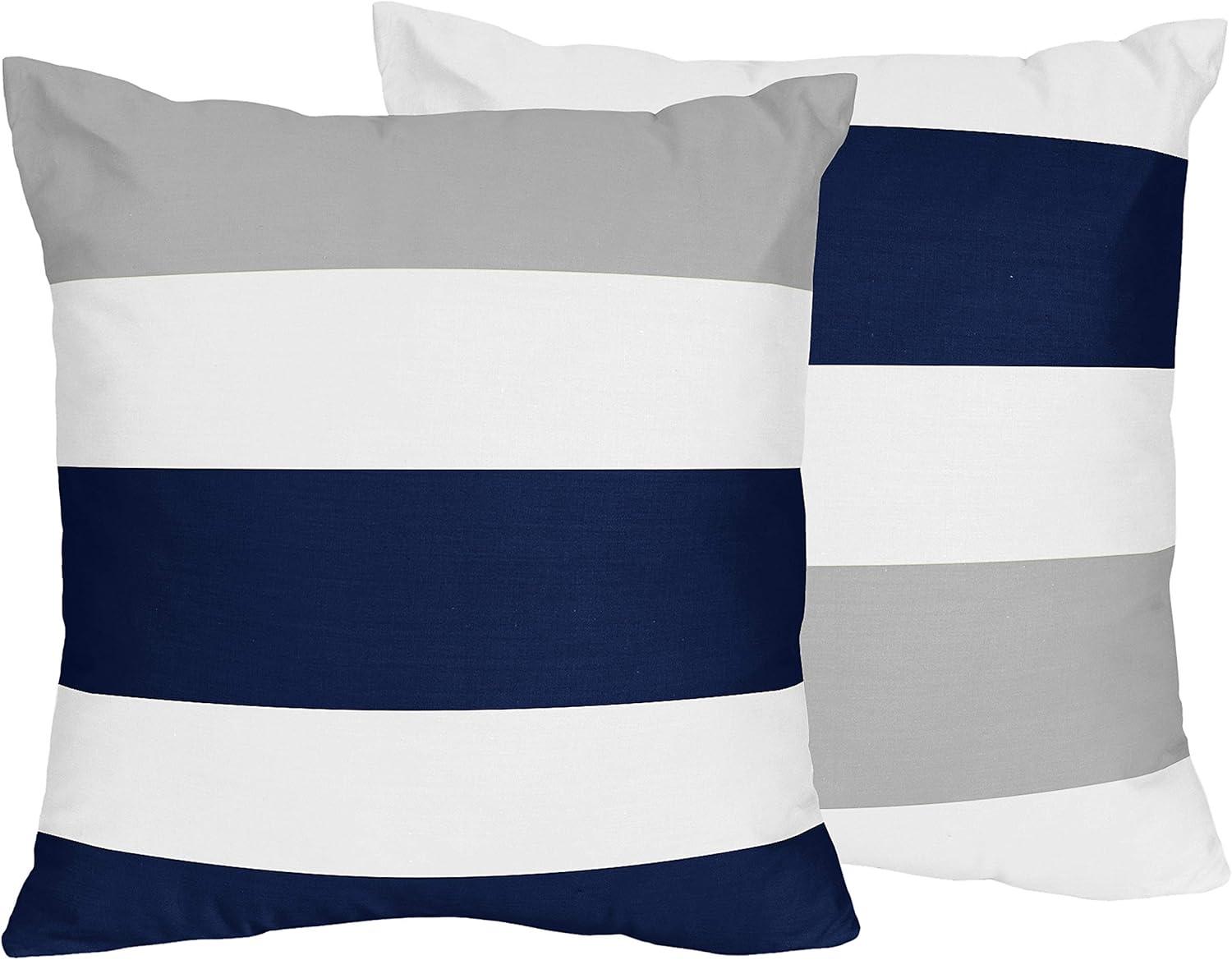 Sweet Jojo Designs Decorative Throw Pillows 18in. Stripe Navy and Gray 2pc