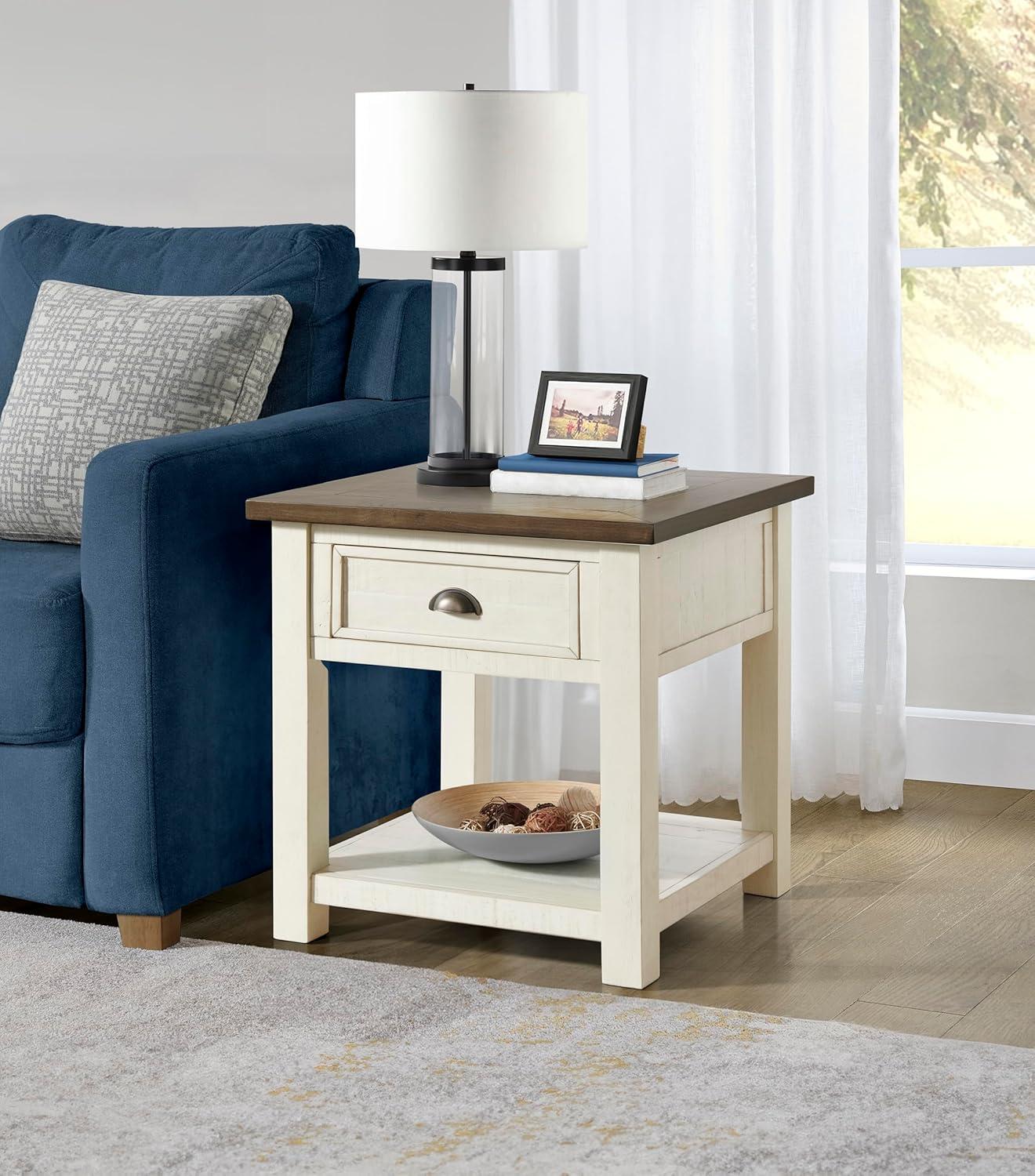 Martin Svensson Home Monterey End Table, Cream White and Brown