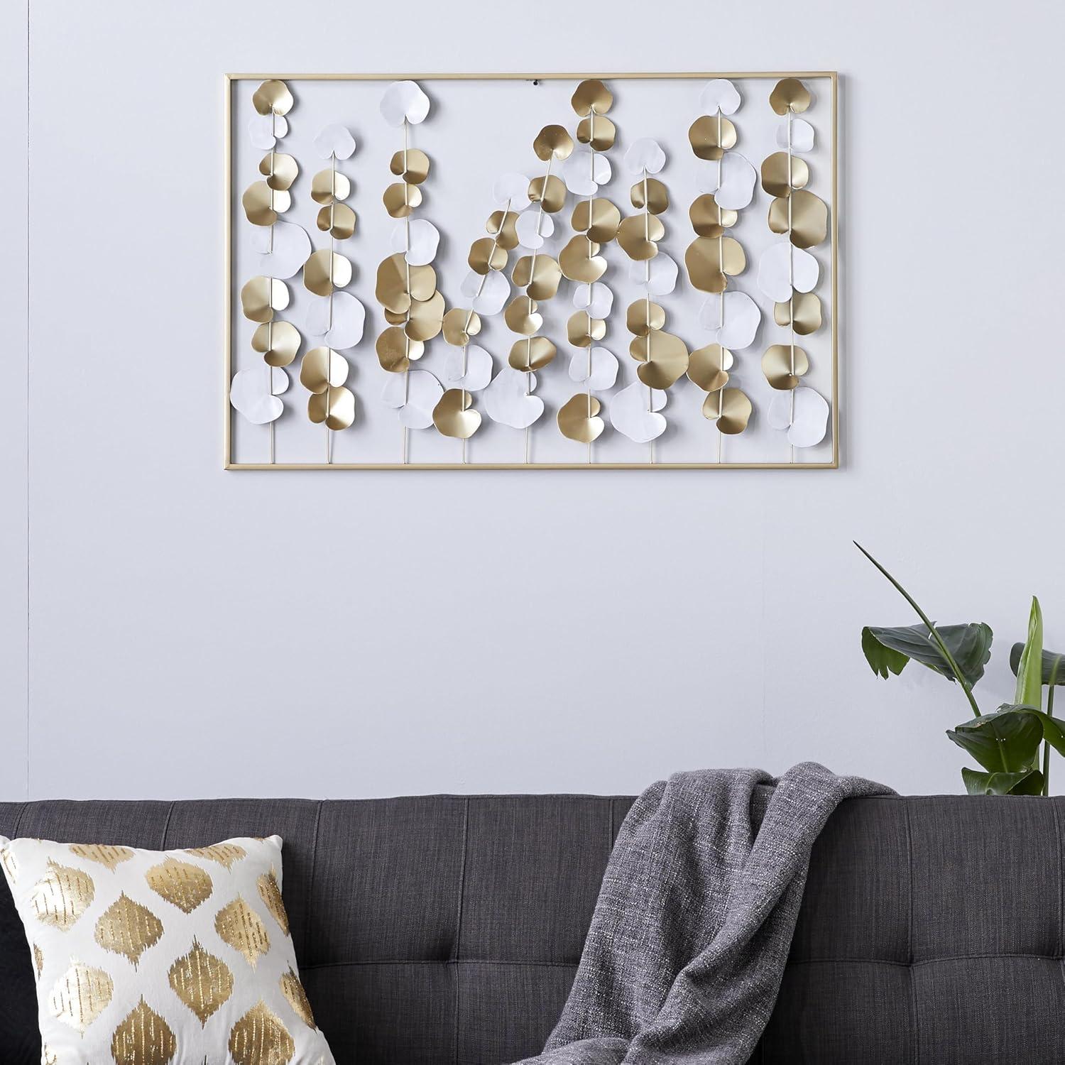 DecMode Gold Metal Floral Wall Decor with White Accents