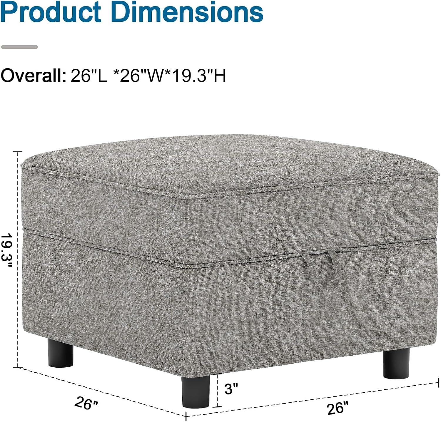 Ottoman Module for Modular Sectional Sofa, Storage Ottoman Footrest and Seat Cube for Living Room,Grey