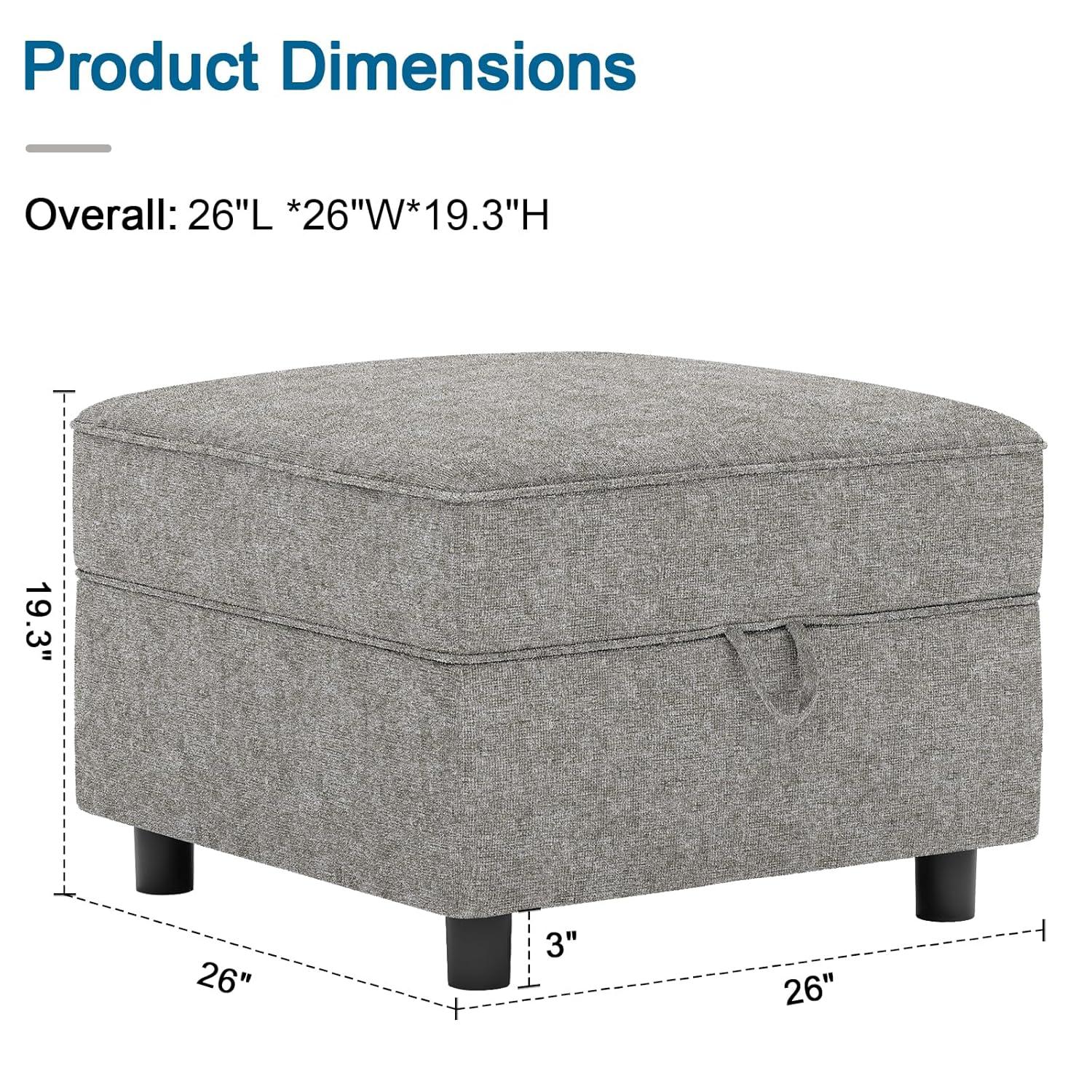 Ottoman Module for Modular Sectional Sofa, Storage Ottoman Footrest and Seat Cube for Living Room,Grey