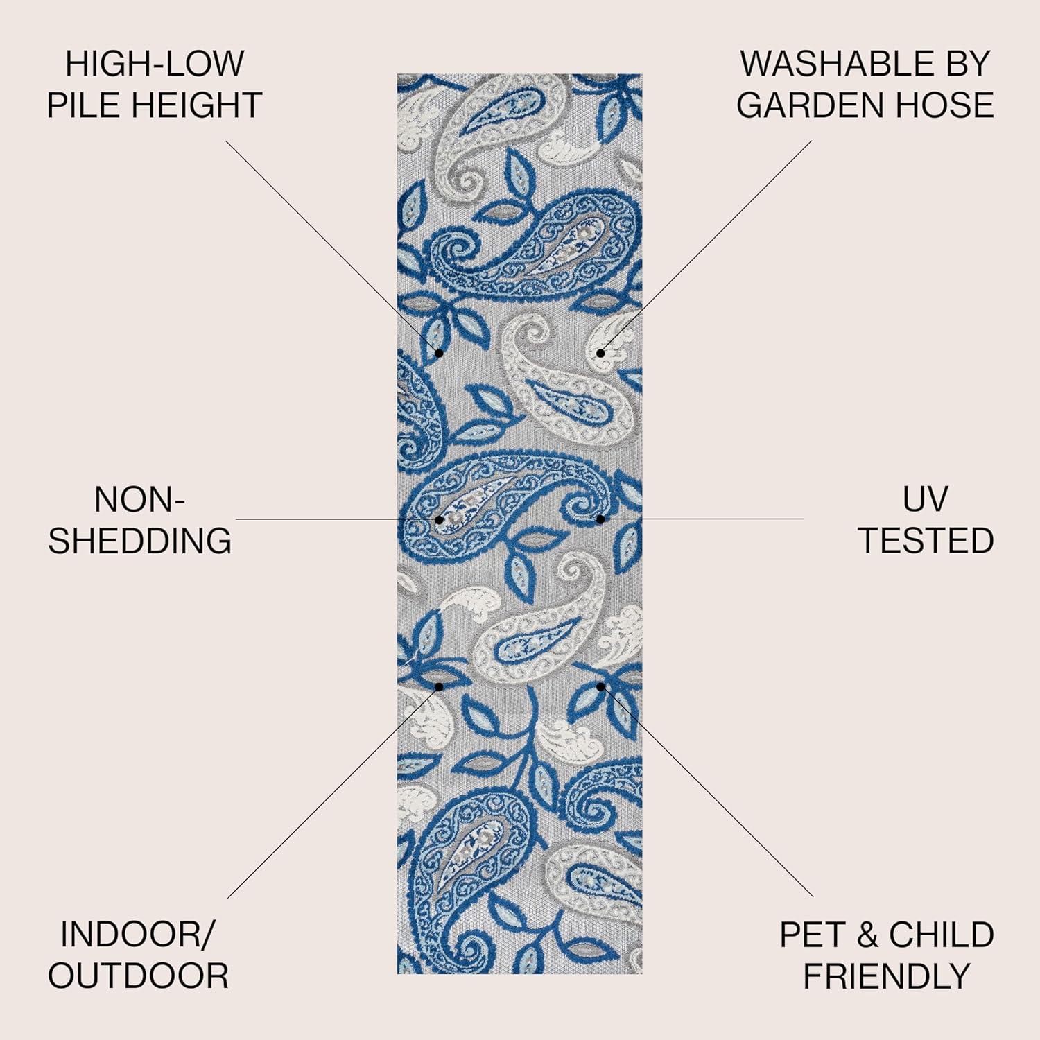 3'x5' Julien Paisley High-Low Indoor/Outdoor Area Rug, Blue/Light Gray - JONATHAN Y