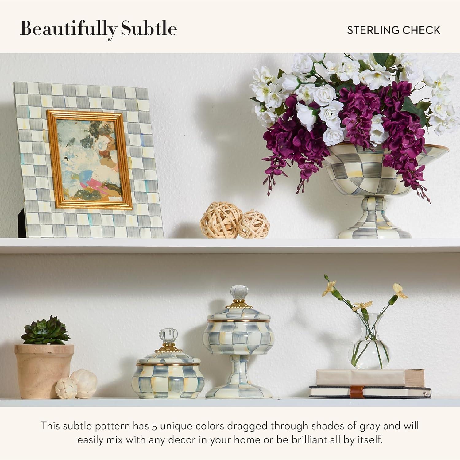 Gray and White Enamel Round Wall Clock with Hand-Painted Checks