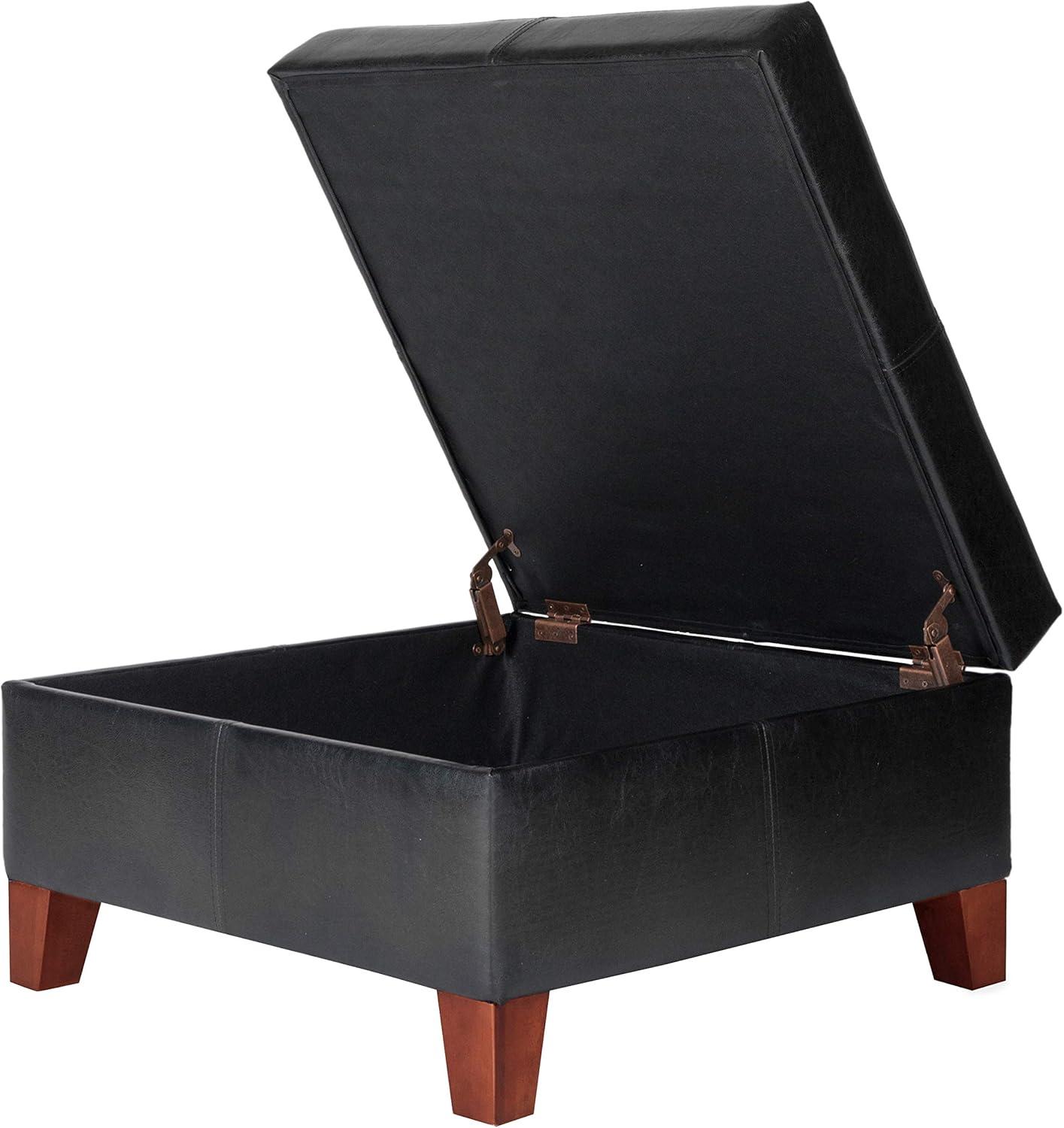 Homepop Home Decor |K2380-E169 | Luxury Large Faux Leather Square Storage Ottoman | Ottoman with Storage for Living Room & Bedroom, Black