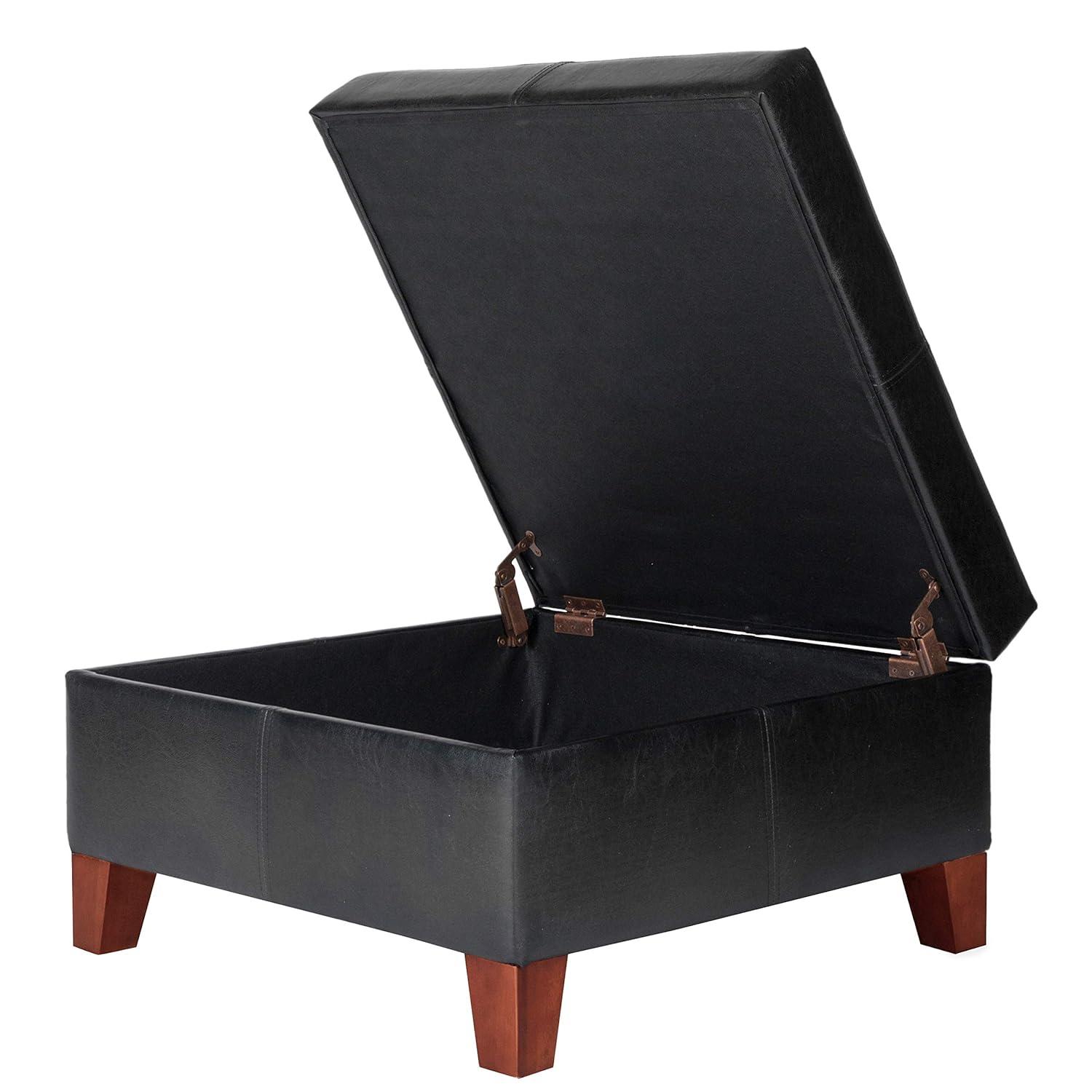 Homepop Home Decor |K2380-E169 | Luxury Large Faux Leather Square Storage Ottoman | Ottoman with Storage for Living Room & Bedroom, Black
