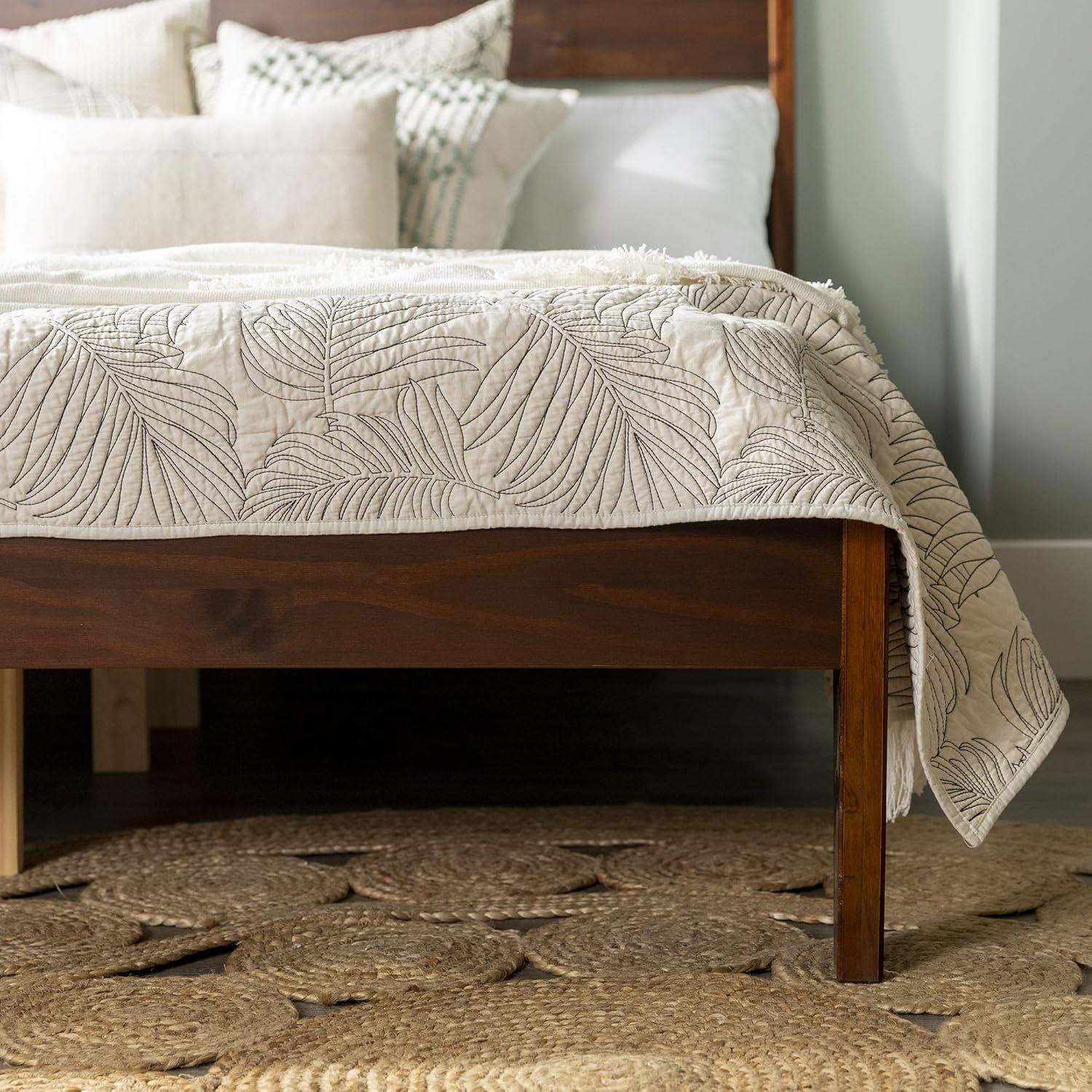 Queen Solid Wood Modern Platform Bed - Walnut