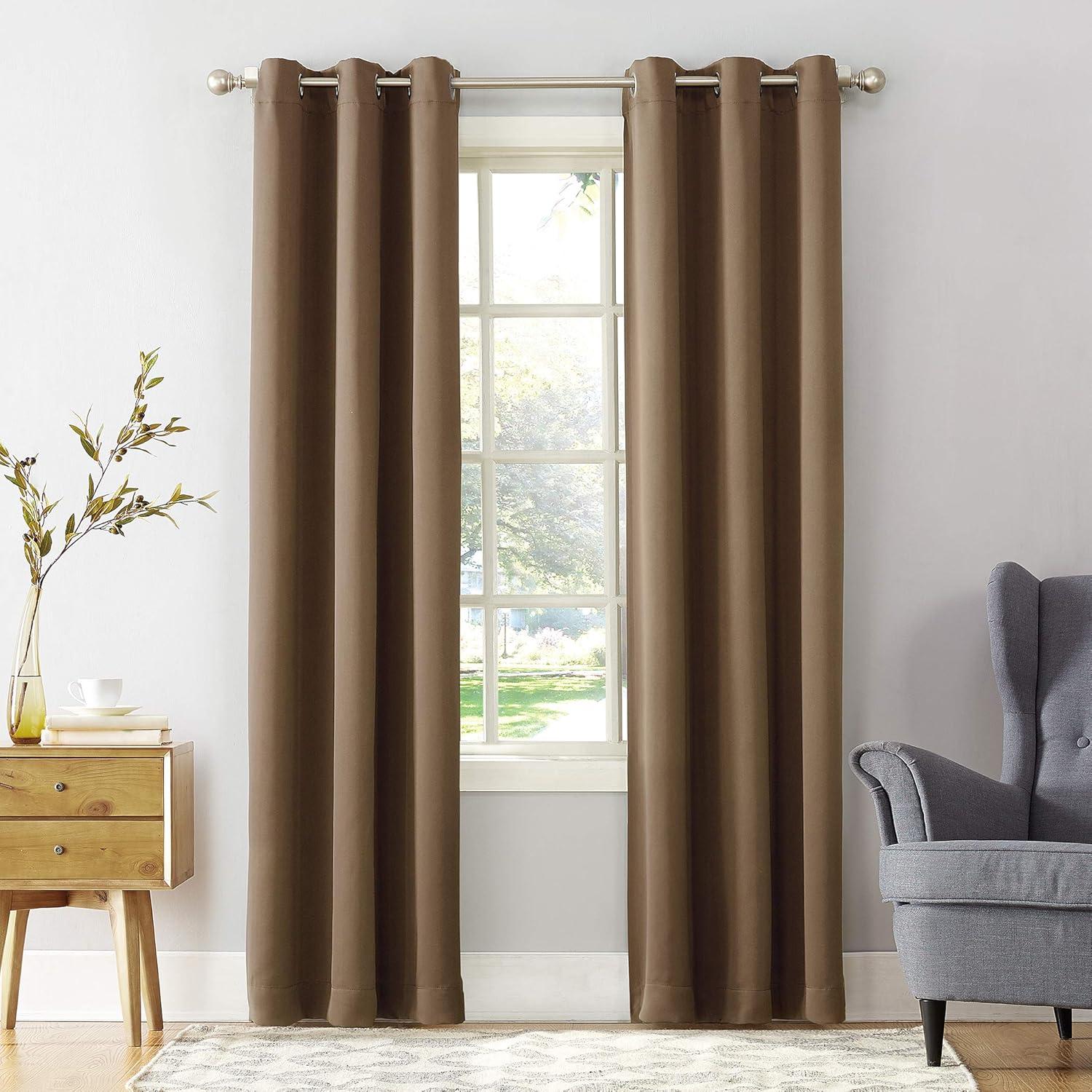 40"x54" Sun Zero Blackout Kenneth Energy Saving Grommet Curtain Panel Barley Brown: Solid Polyester Indoor Curtain