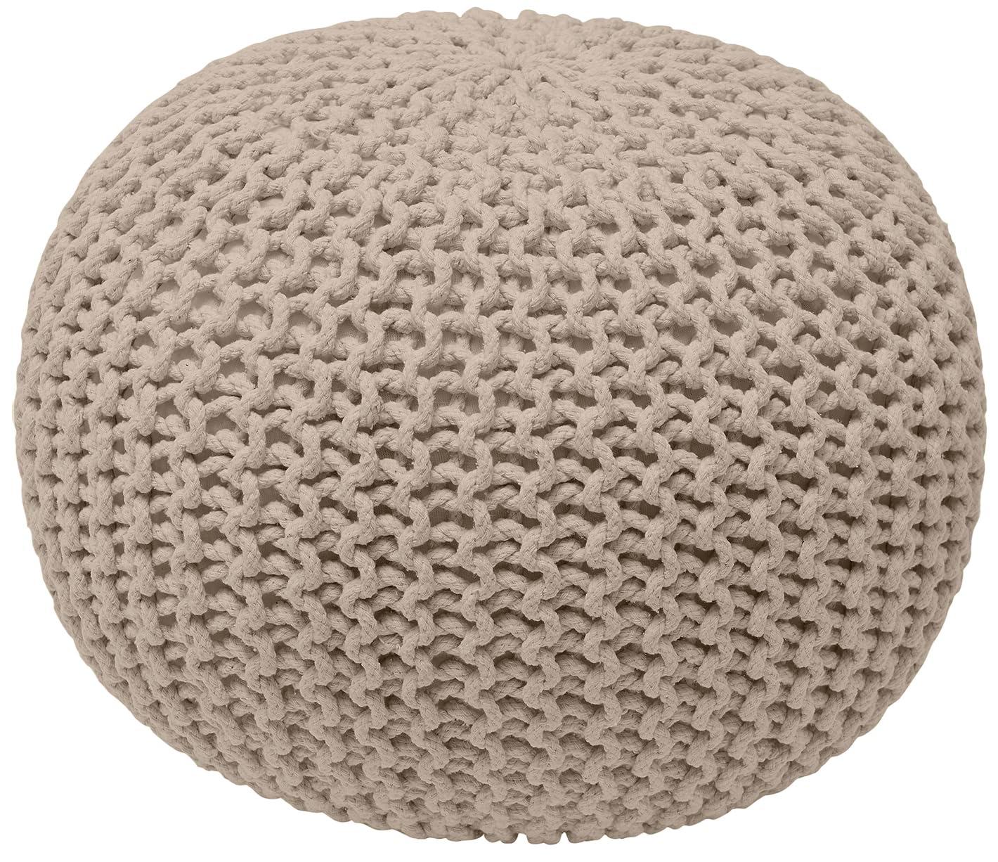 Ornavo Home Cotton Classic Braid Pouf Ottoman - 15" x 18.5" - White