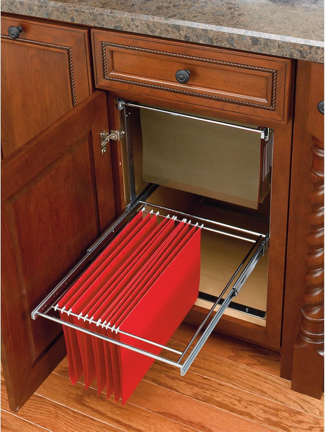 Sleek Chrome 2-Tier Letter & Legal File Drawer Organizer for Base Cabinets