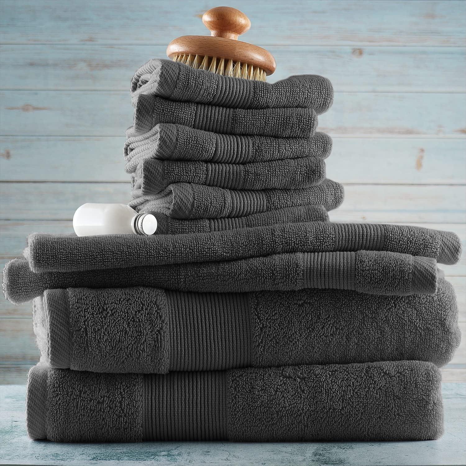 Hearth & Harbor Bath Towels, 10 Piece Highly Absorbent Towel Set - Gray