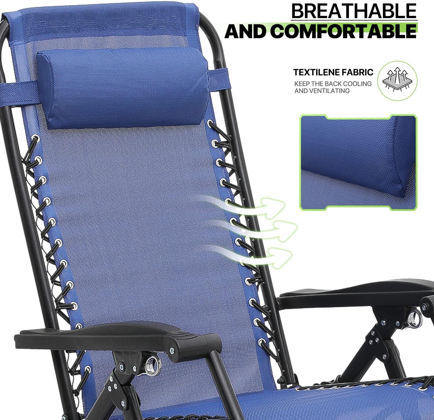Magshion Set of 2 Zero Gravity Lounge Chairs, Adjustable Rocking Chairs with Pillow, Outdoor Beach Portable Foldable Recliner, Folding Lounge Rocker, Black