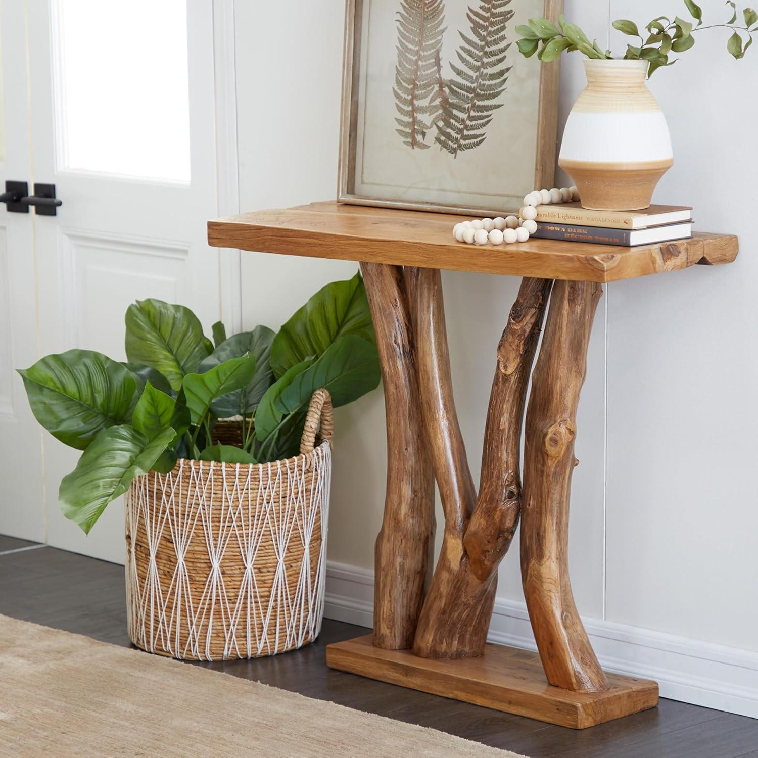 Contemporary Teak Wood Console Table Brown - Olivia & May: Sleek Entryway Furniture, Narrow Design, No Assembly Required