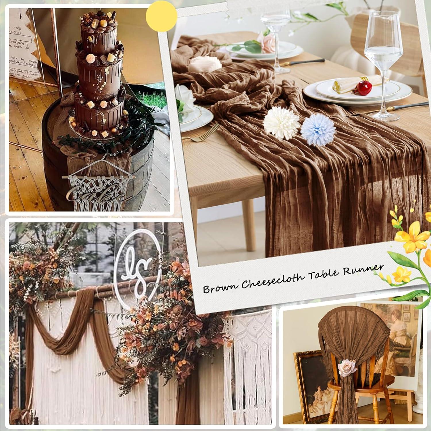 Mint Green Cheesecloth Table Runner 6 Pack 35" Boho Gauze Runner 120 inches Long Tablecloth Runner Rustic Sheer Fabric Bulk for Baby Shower Wedding Bridal Birthday Party Table Decorations