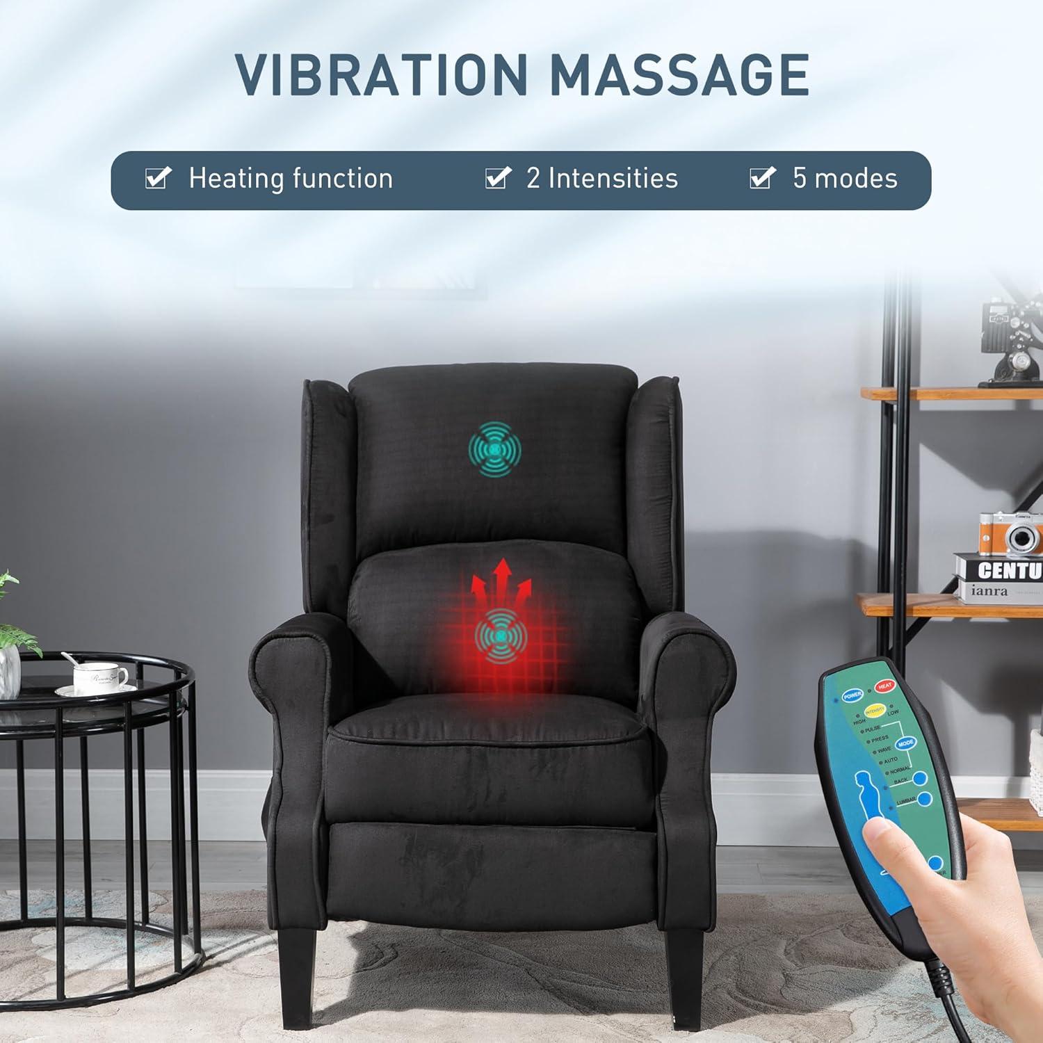 HOMCOM Wingback Heated Vibrating Massage Chair, Accent Sofa Vintage Upholstered Massage Recliner Chair, Black