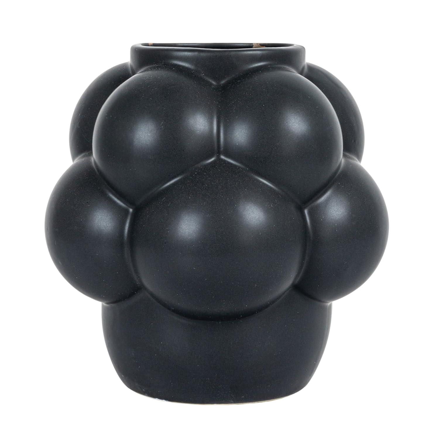Storied Home Bulbous Stoneware Vase with Raised Dots and Matte Finish, Black