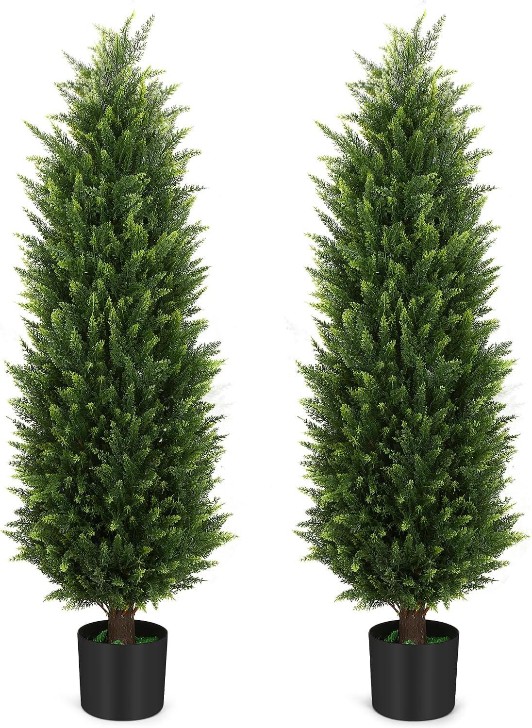 LINBONIO Artificial Cedar Tree 4 ft Artificial Topiary Trees Beautiful Realistic Faux Cedar Pines UV Protection for Longer Life 2Pack