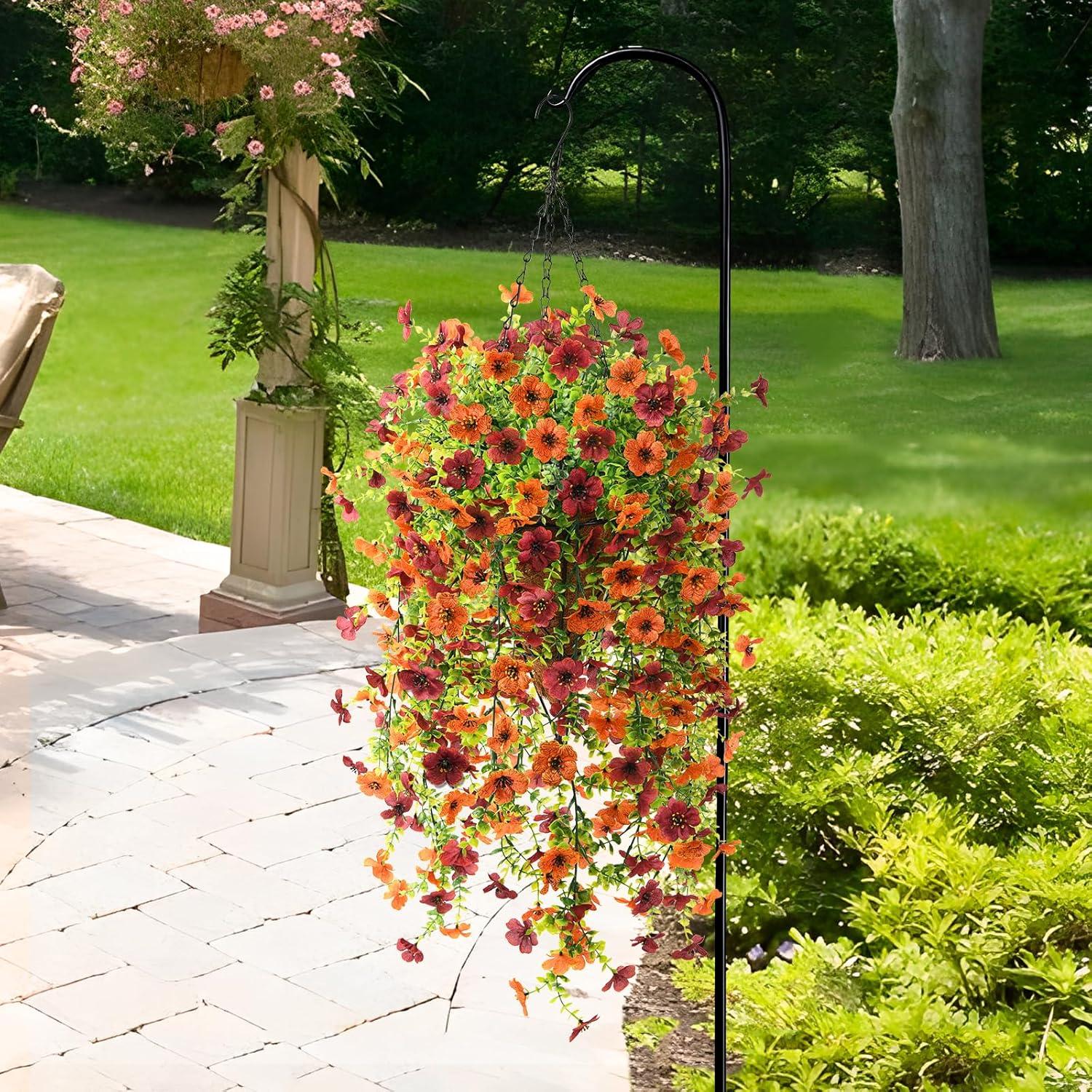 INQCMY Artificial Fake Hanging Flowers Plants with Basket for Outdoor Fall Decoration,Faux Silk Mixed Daisy in Planter UV Resistant Realistic for Porch Home Patio Garden Balcony Yard Autumn Decor