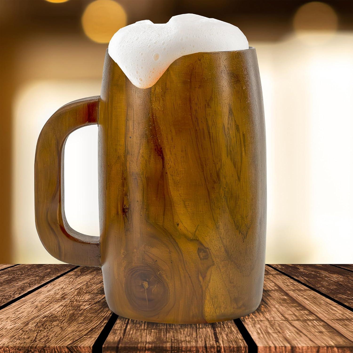 Darware Teak Wood Coffee Mugs, 2pc Set; Wooden Stein Retro 16 Fluid Ounce Cups