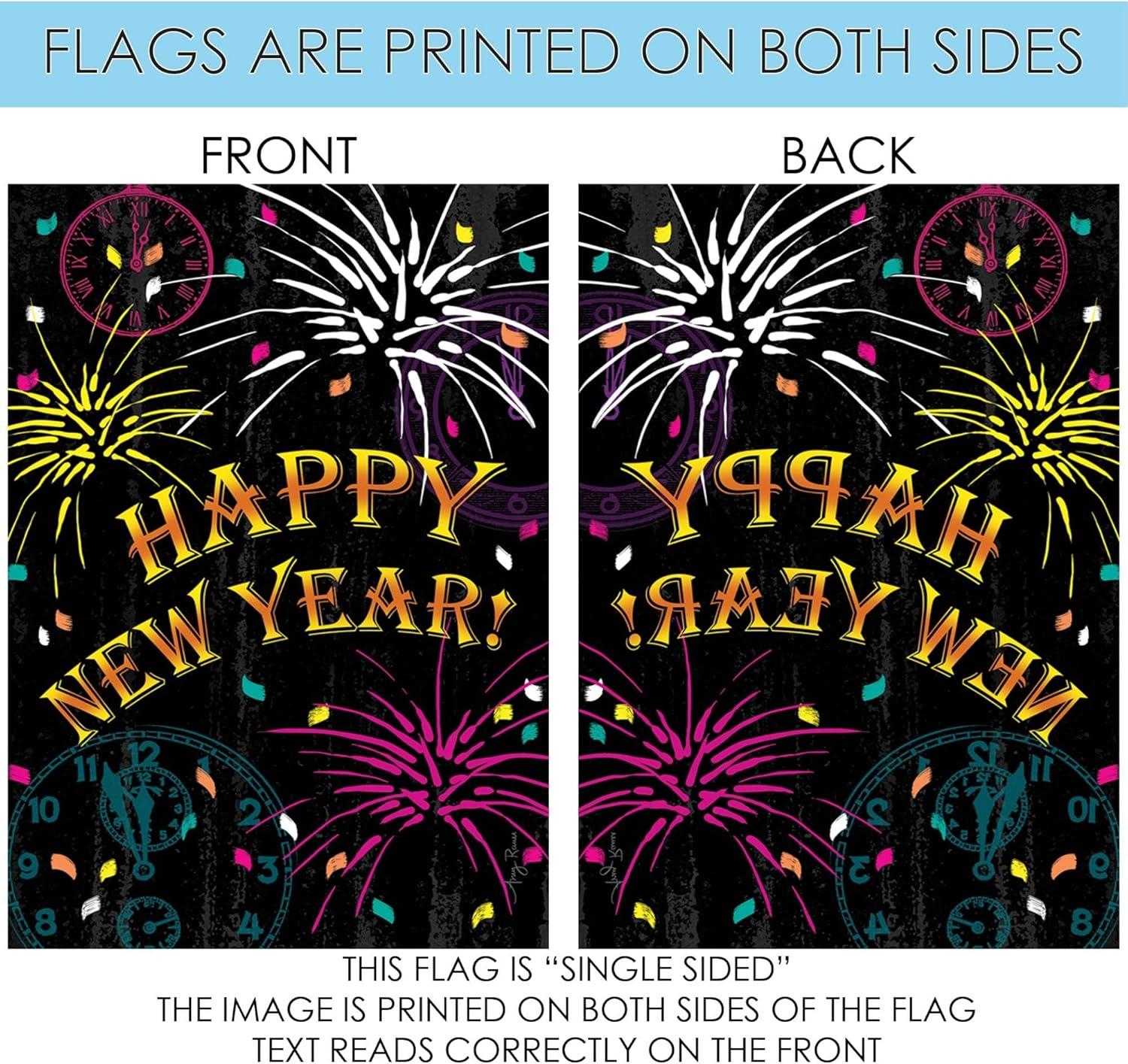 Happy New Year Multi-Color Polyester Garden Flag