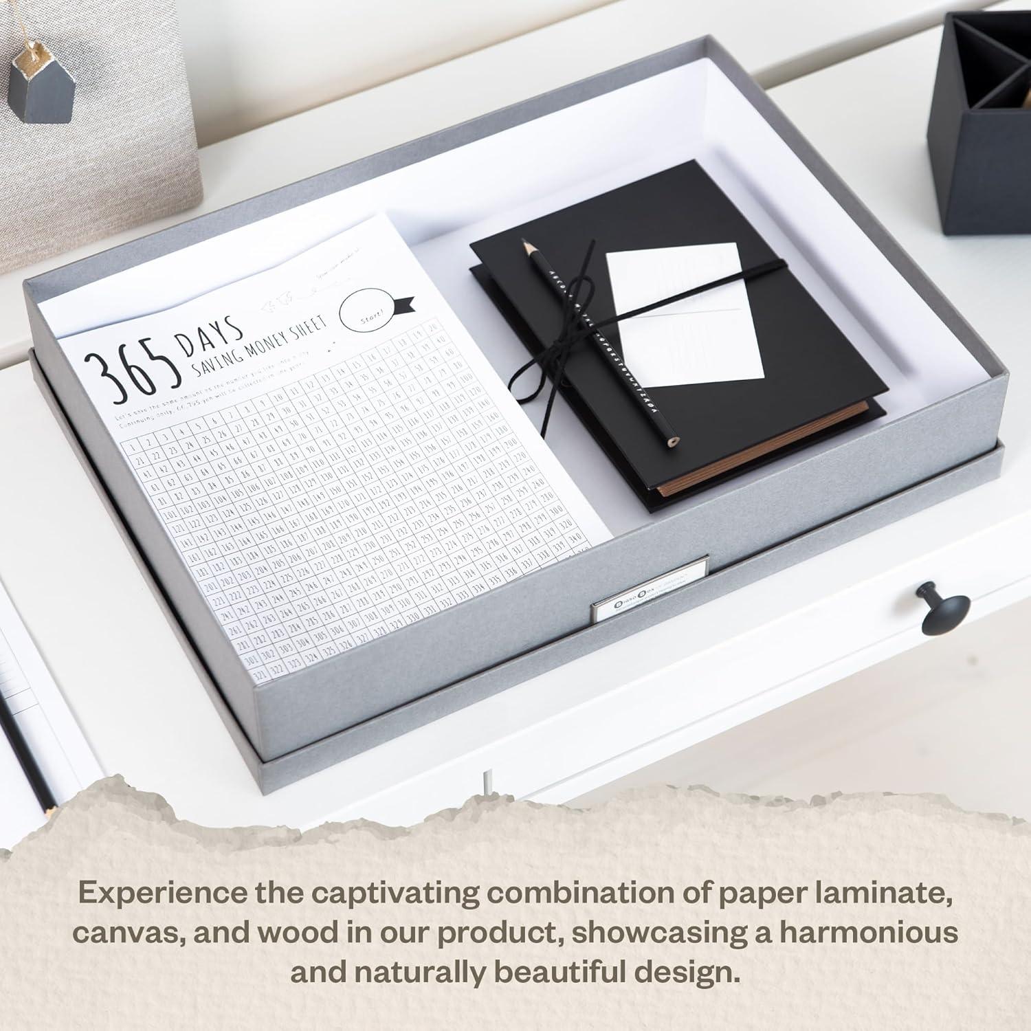 Bigso Box of Sweden Sverker Fiberboard Legal and Art Storage Box | Scrapbook Storage Box| Durable Document Boxes with Lid and Metal Label Holder | 17.1’’ x 12.2’’ x 3.3’’ | Grey