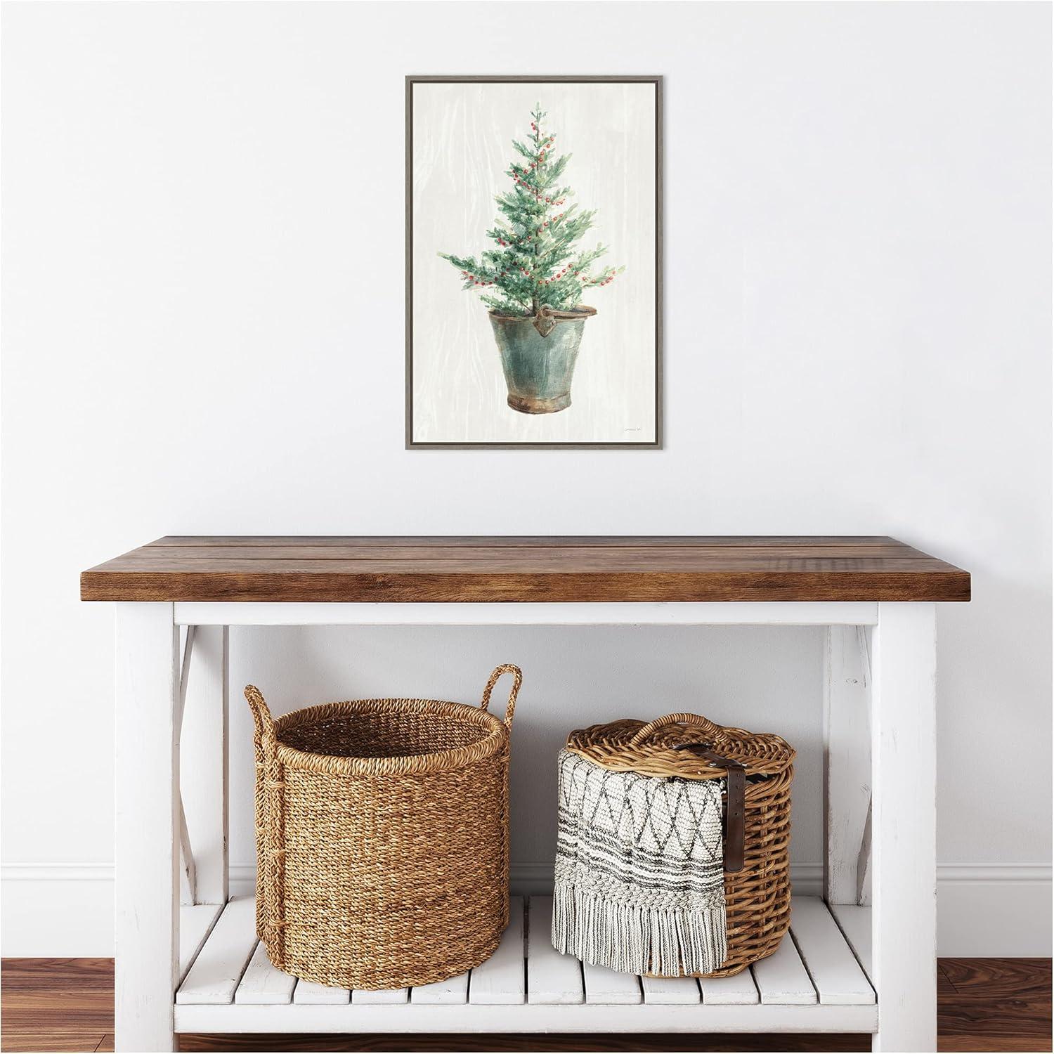 16" x 23" White and Bright Christmas Tree I Framed Wall Canvas - Amanti Art: Holiday Decor, Pine Artwork