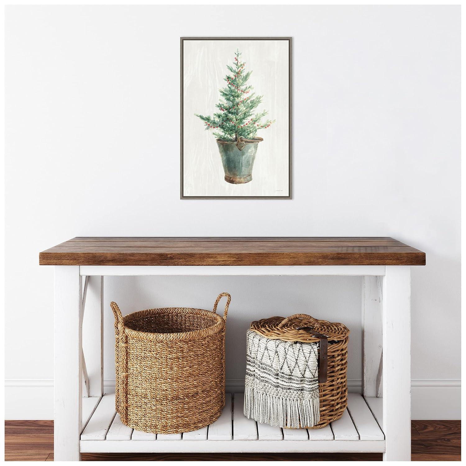 16" x 23" White and Bright Christmas Tree I Framed Wall Canvas - Amanti Art: Holiday Decor, Pine Artwork