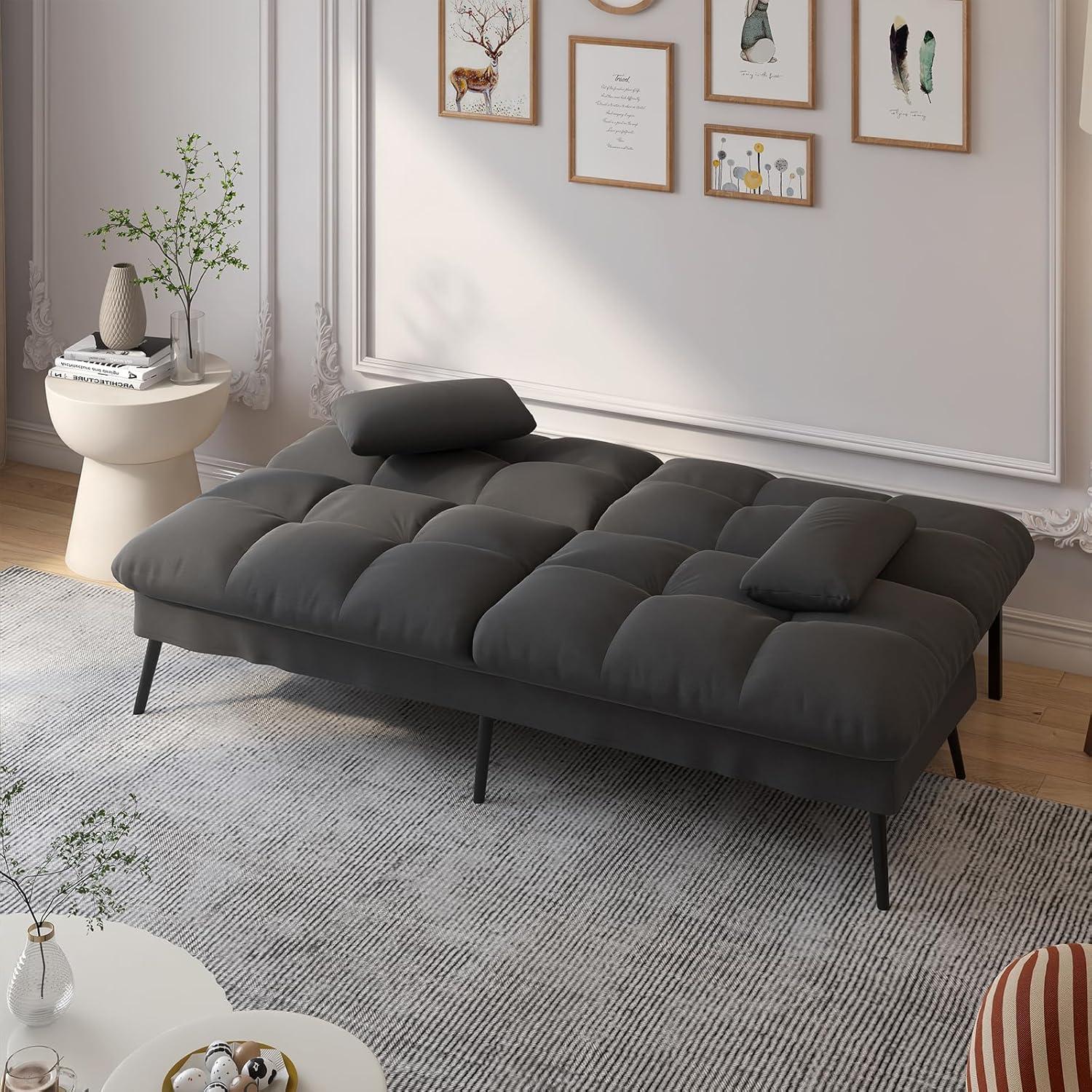 COMHOMA Convertible Futon Sofa Bed, Corduroy Velvet Futon Couch, Sleeper Sofa, Cream