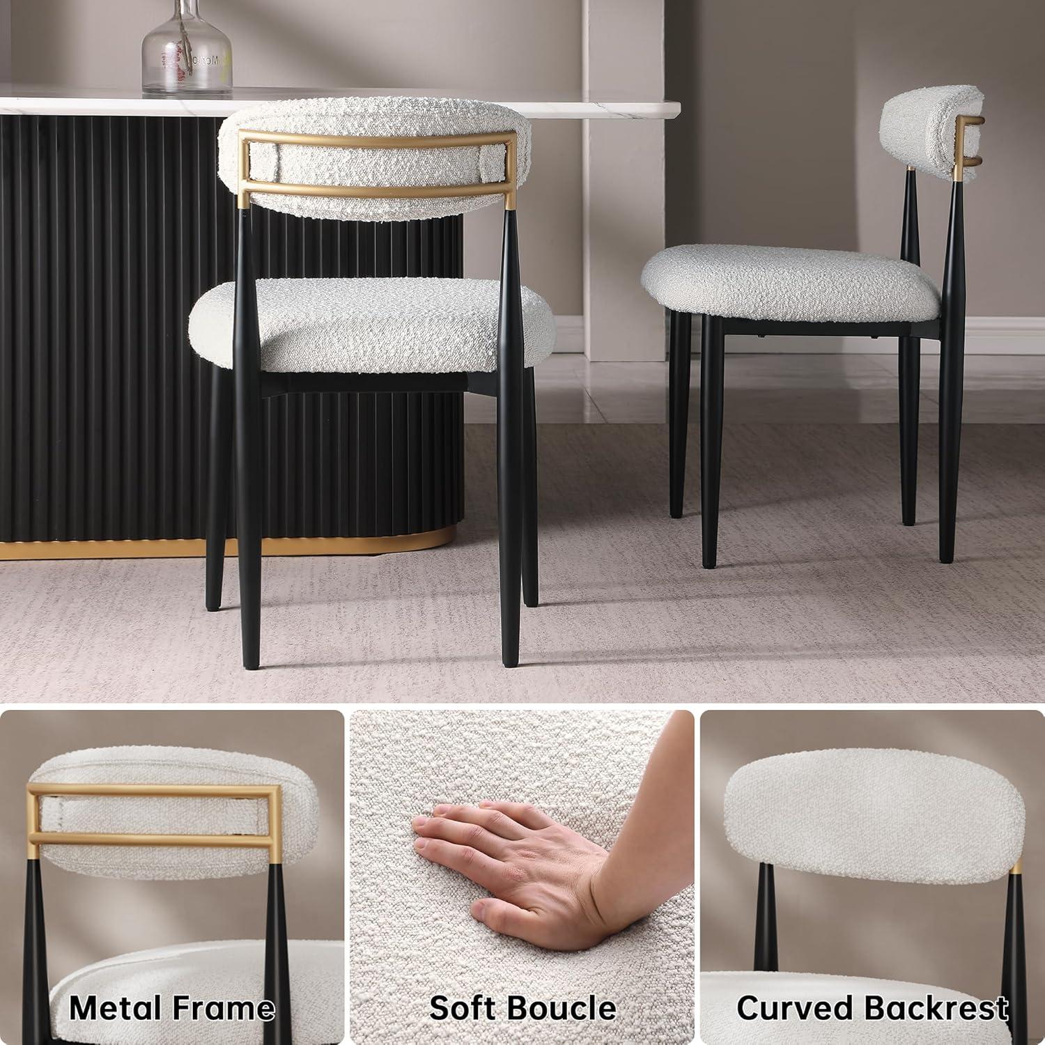 2 Pieces Boucle Armless Dining Chair, Upholstered Accent Chair