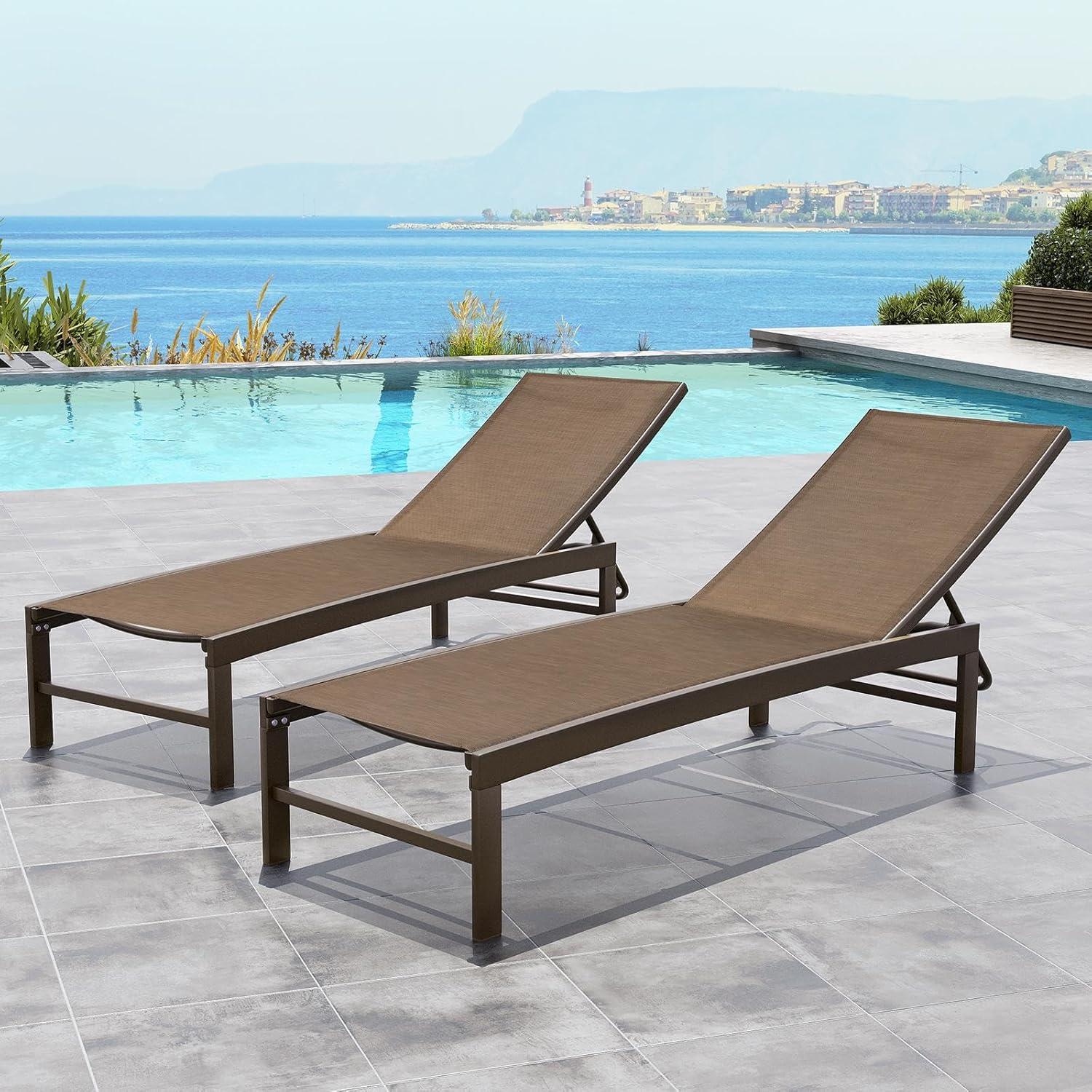 2pk Adjustable Aluminum Outdoor Chaise Lounges - Weather-Resistant, Easy-Care Patio Furniture - Crestlive Products: Rust-Resistant, Spot Clean