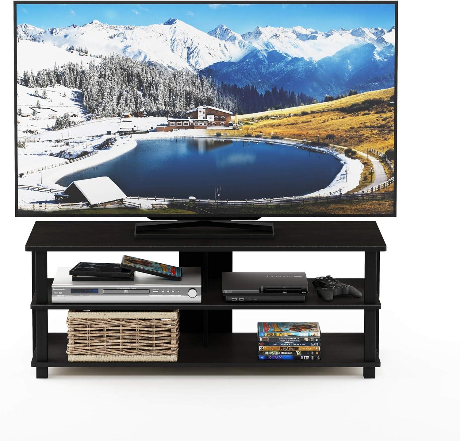 Espresso Black Modern 3-Tier Particle Board TV Stand for Up to 48" TV