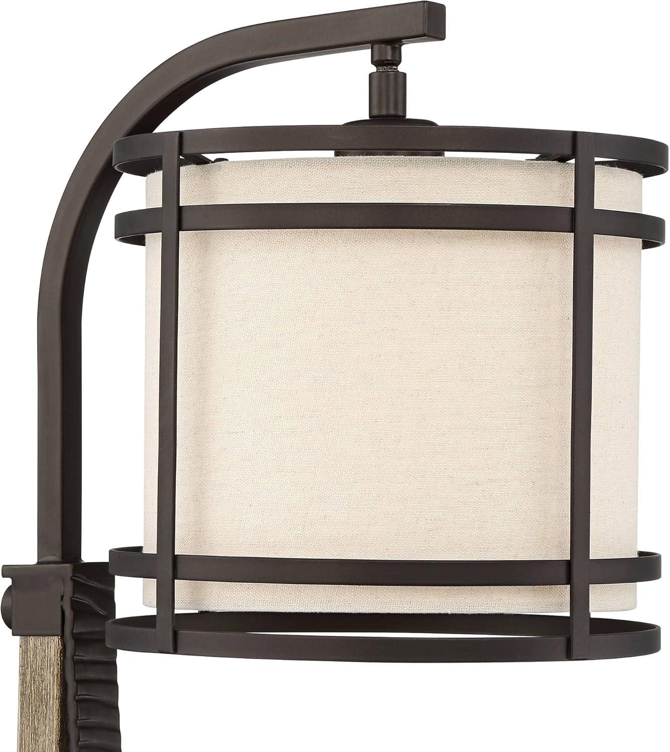 Franklin Iron Works Gentry Industrial Desk Lamp 22" High Oil Rubbed Bronze Faux Wood Cage with USB and AC Power Outlet in Base Oatmeal Shade for Desk