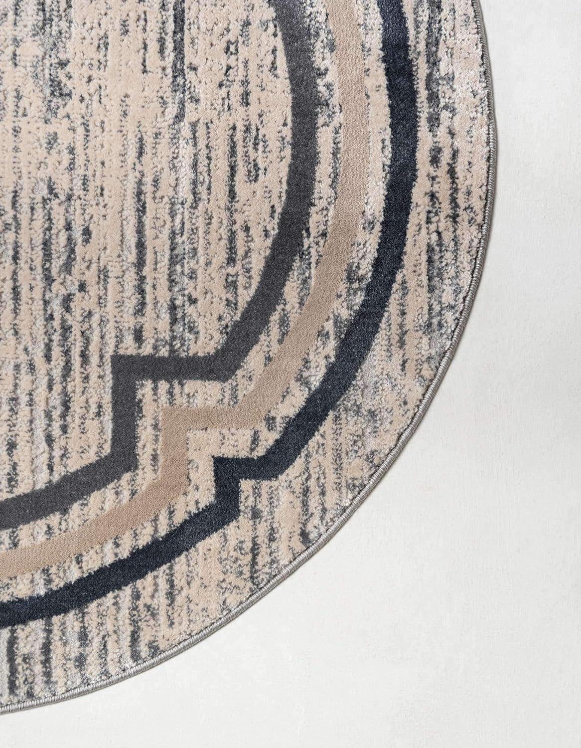 Unique Loom Oasis Collection Area Rug - Fountain (4'  Round Gray/Ivory)