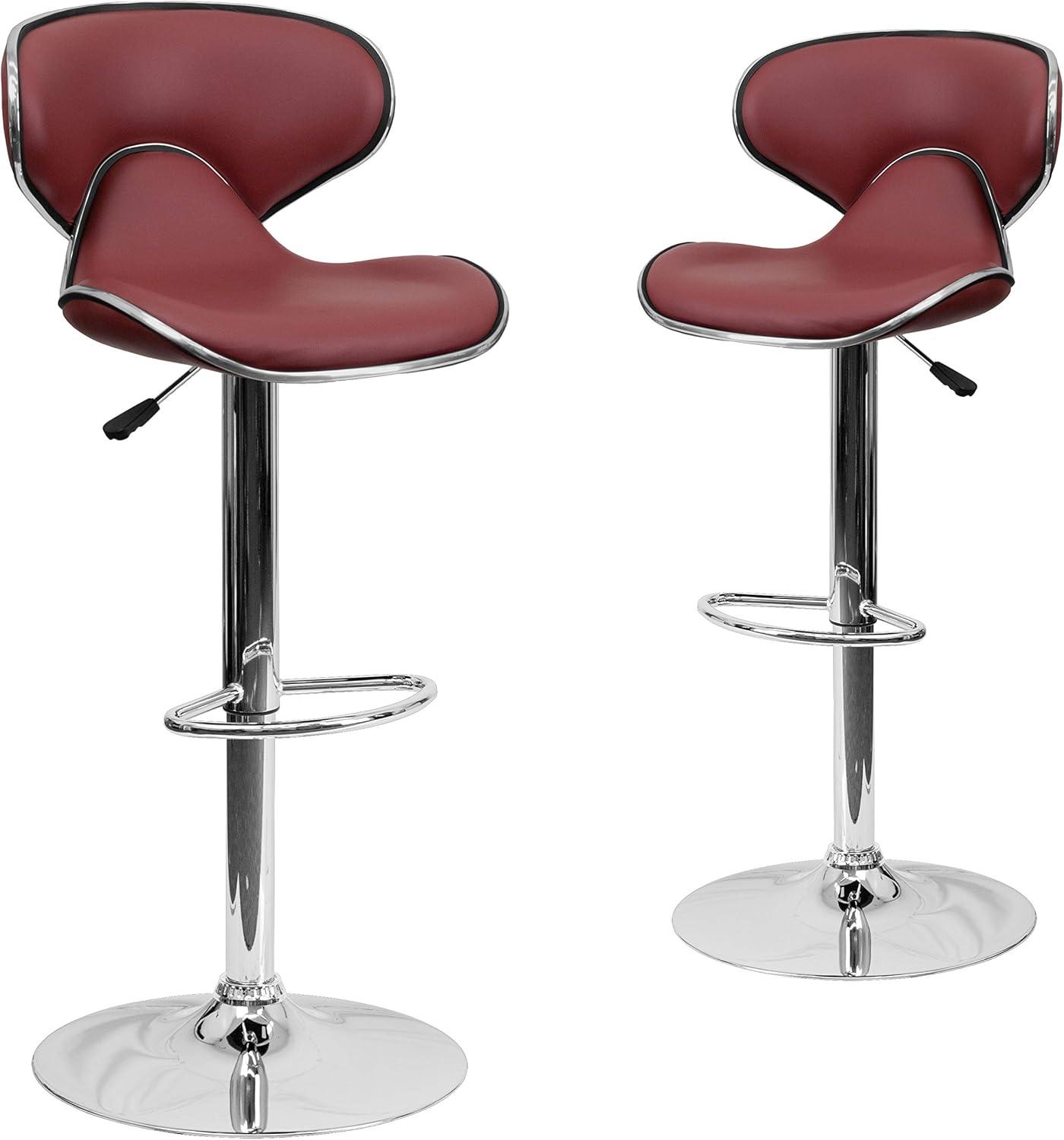 Flash Furniture Contemporary Cozy Mid-Back Burgundy Vinyl Adjustable Height Barstool with Chrome Base