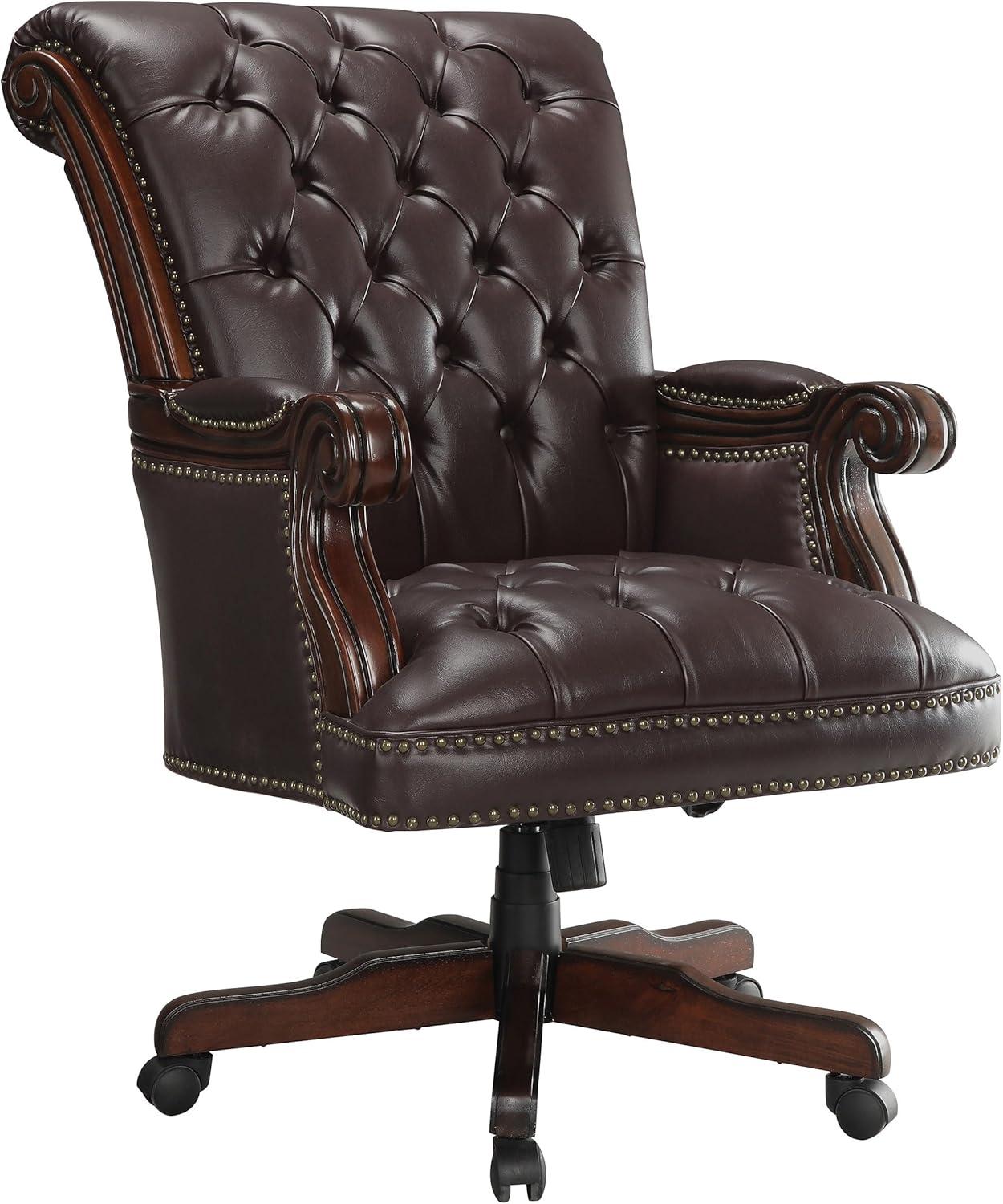 Crafters and Weavers Elegant Design - Calloway Upholstered Executive Office Desk Chair Dark Brown