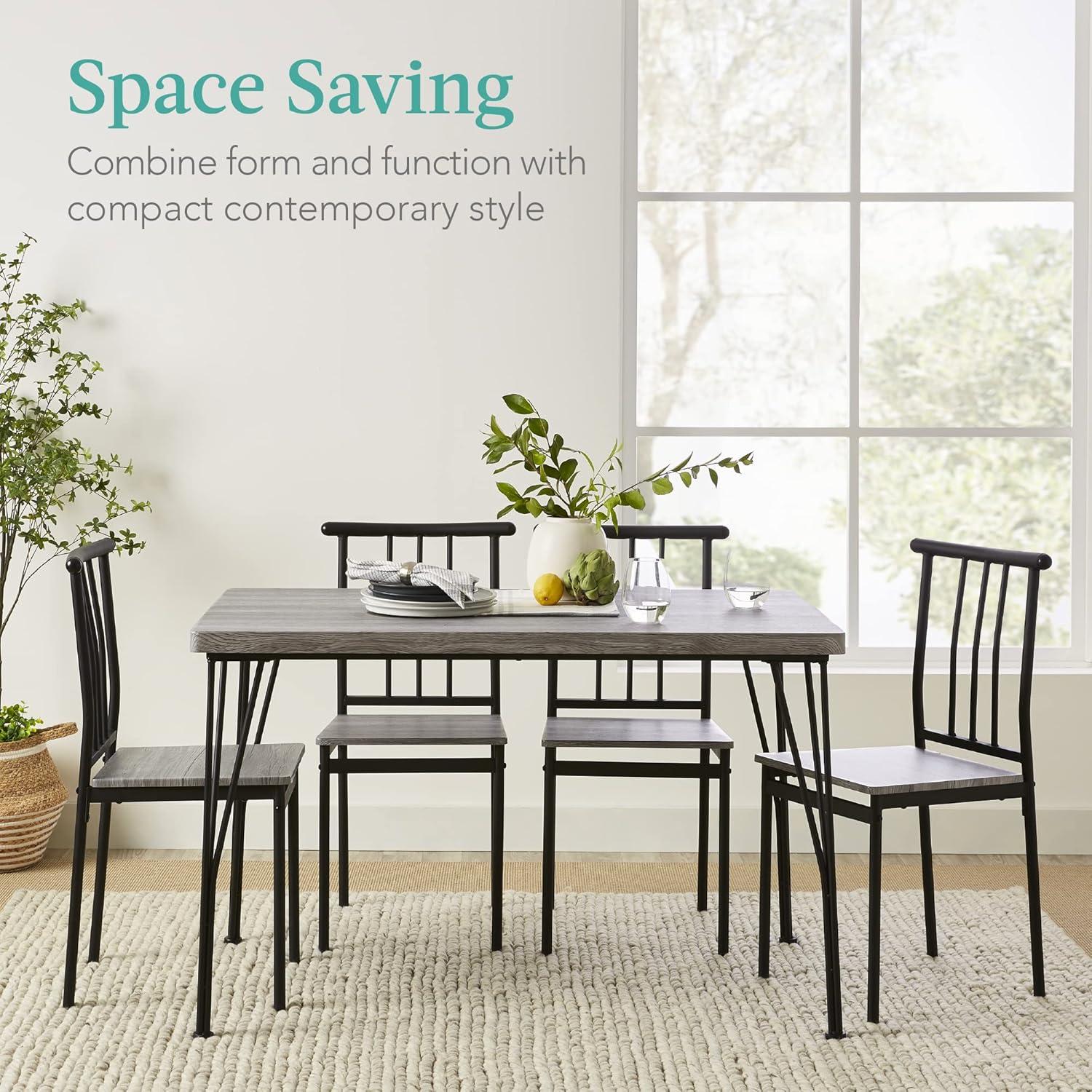 Gray Metal and Wood 5-Piece Rectangular Dining Set with 4 Chairs