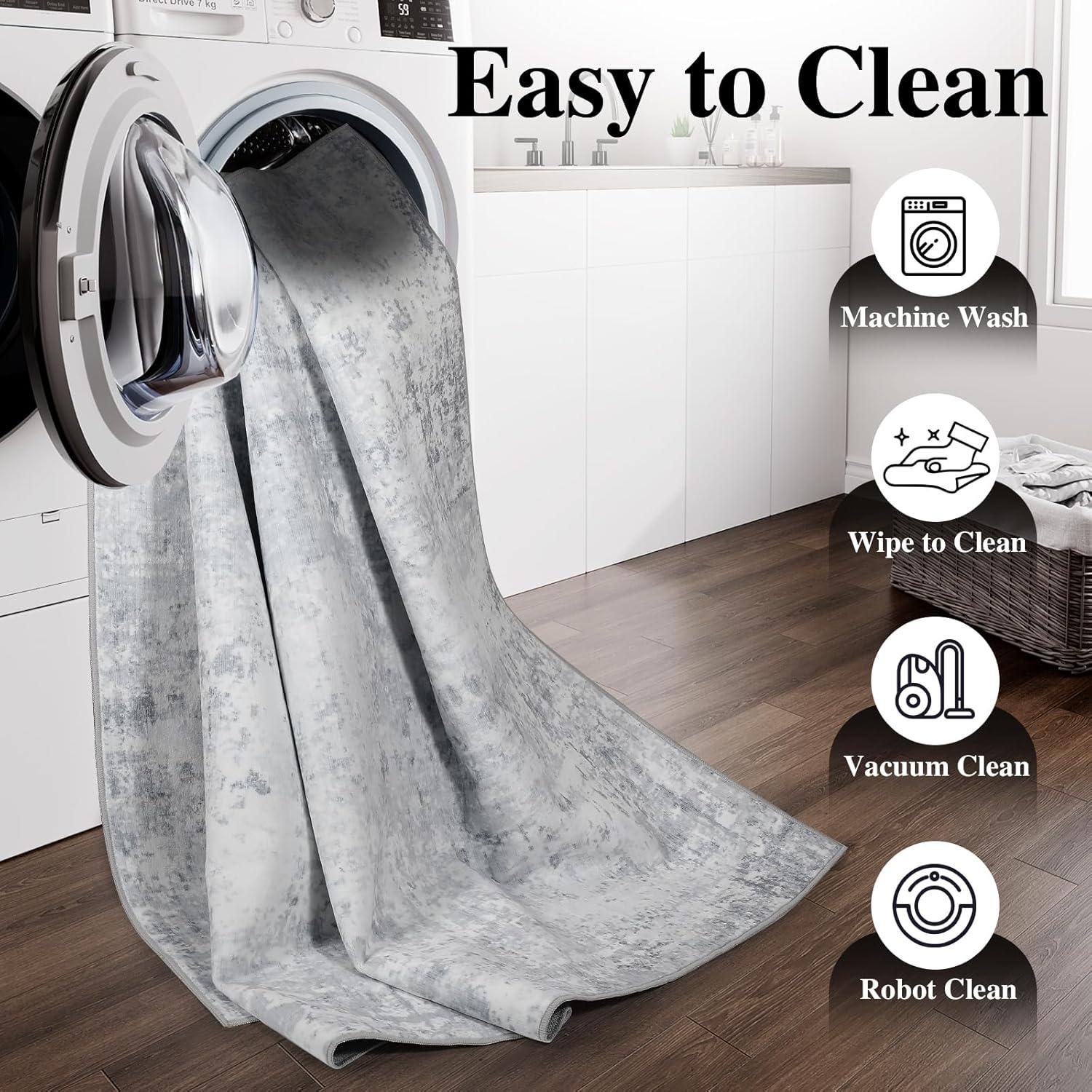 ABYNOW 6x9 Area Rug – Machine Washable, Soft Modern Abstract Carpet for Living Room & Bedroom with Non-Slip Backing, Grey