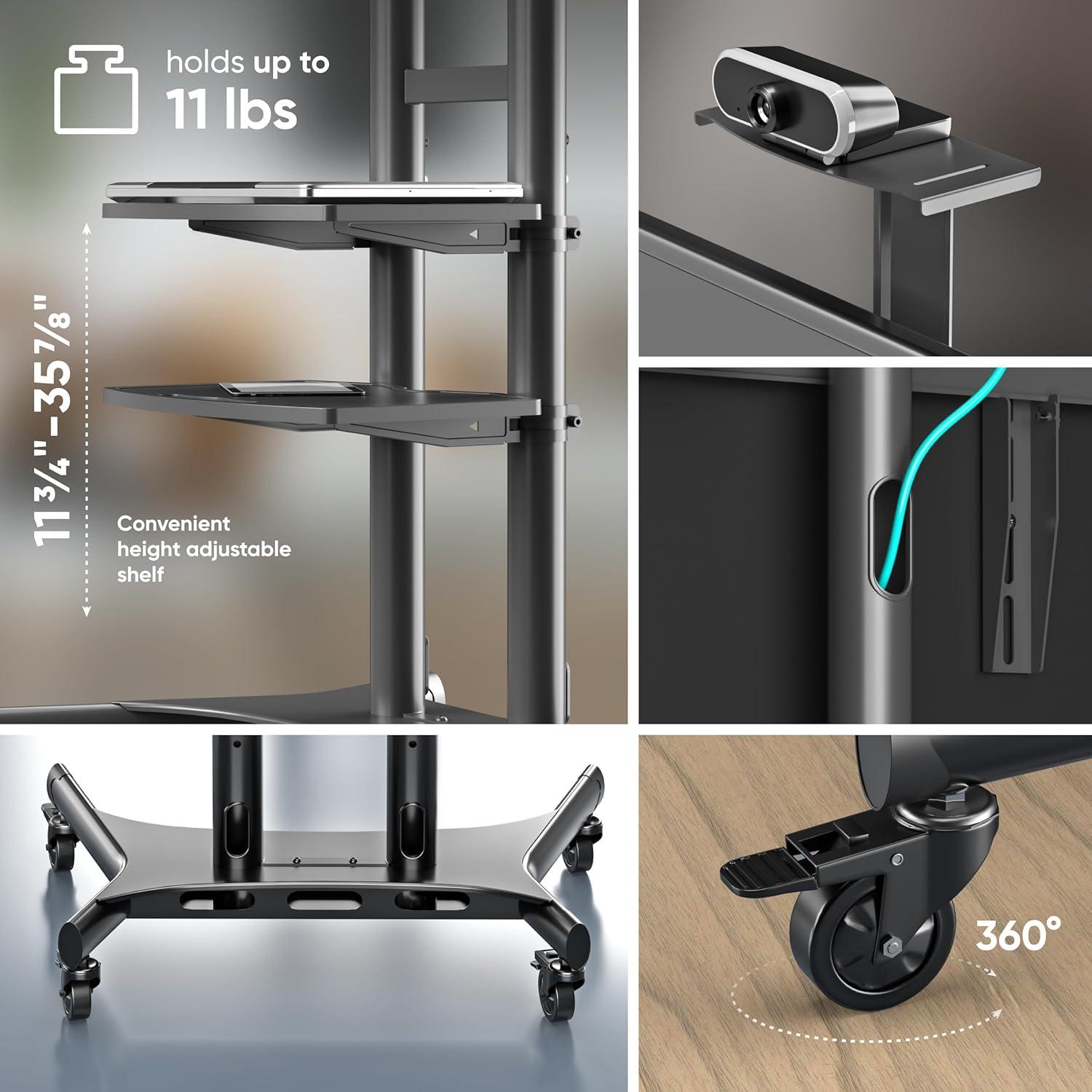 ONKRON Portable TV Stand With Wheels - Adjustable TV Stand for 32-65 Inch for TVs up to 110 lbs