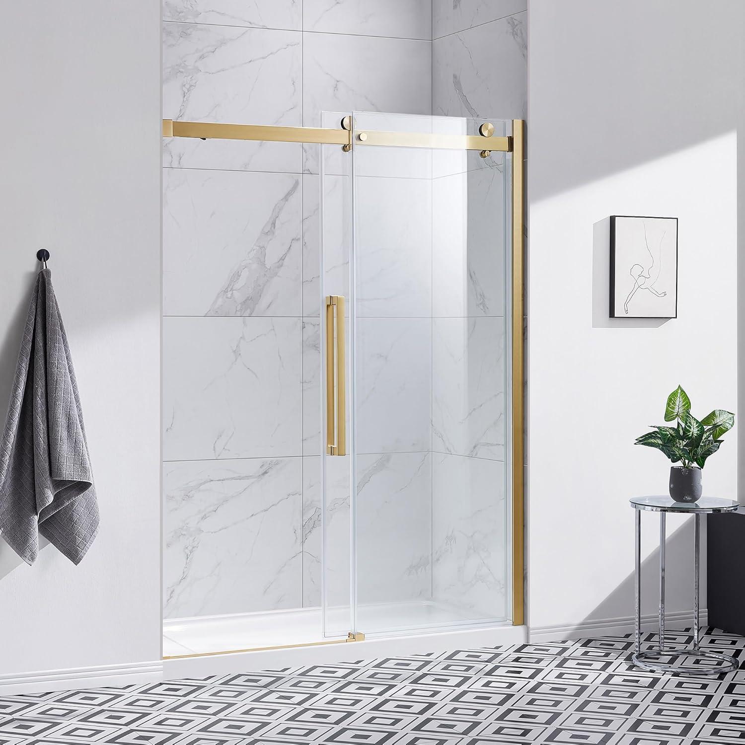 OVE Decors Bel Soft Close Gold 58-in to 60-in x 78.75-in Frameless Sliding Soft Close Shower Door