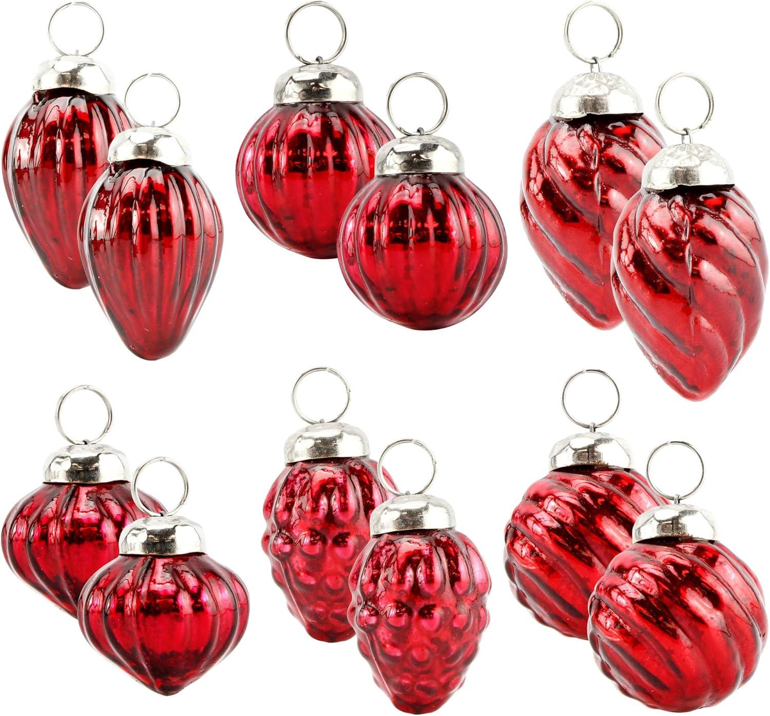 Antiqued Dark Red Glass Finial Ornaments Set, 12 Pieces