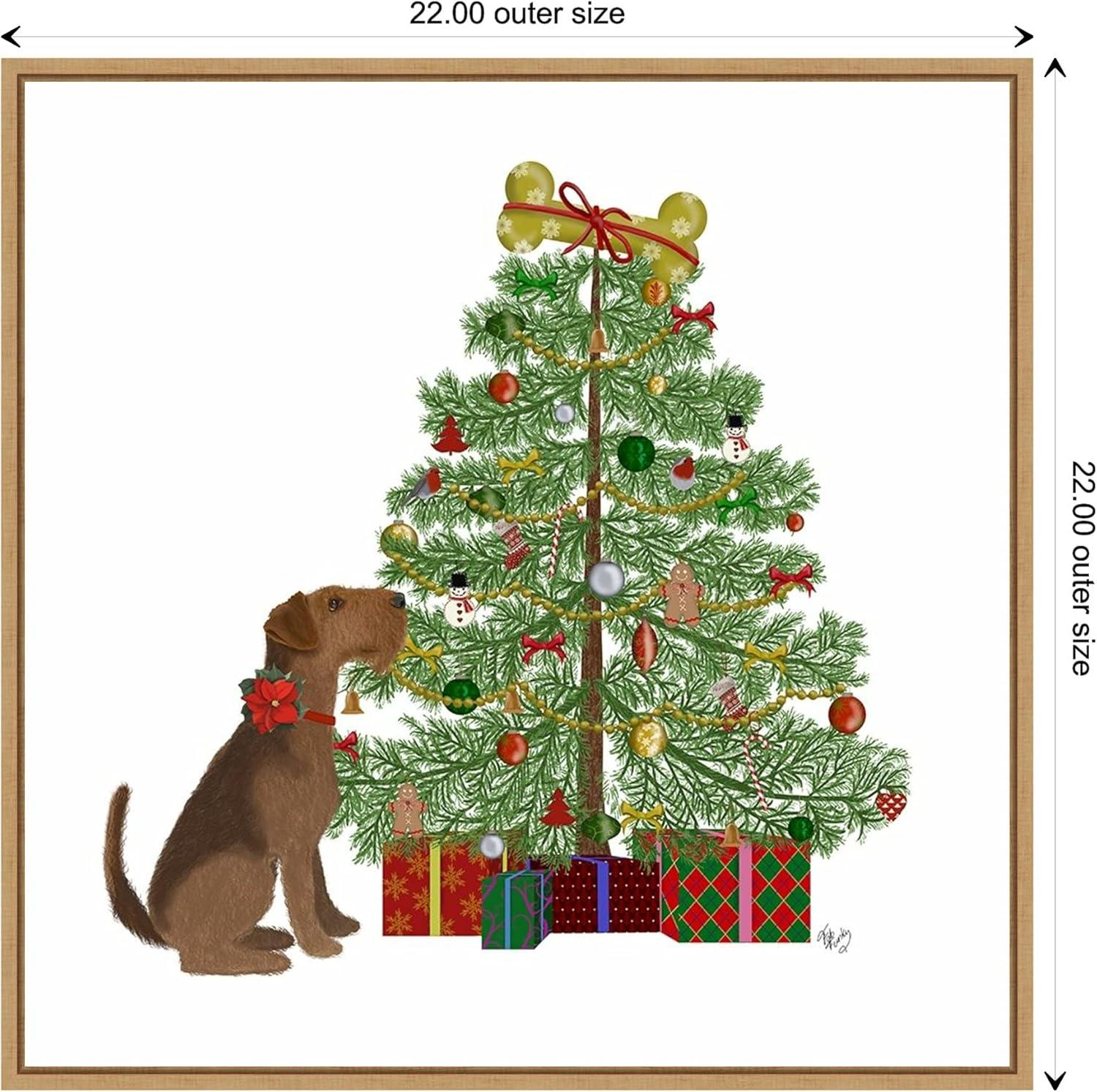 Amanti Art Christmas Dogs Bone Tree Framed Canvas Wall Art Print