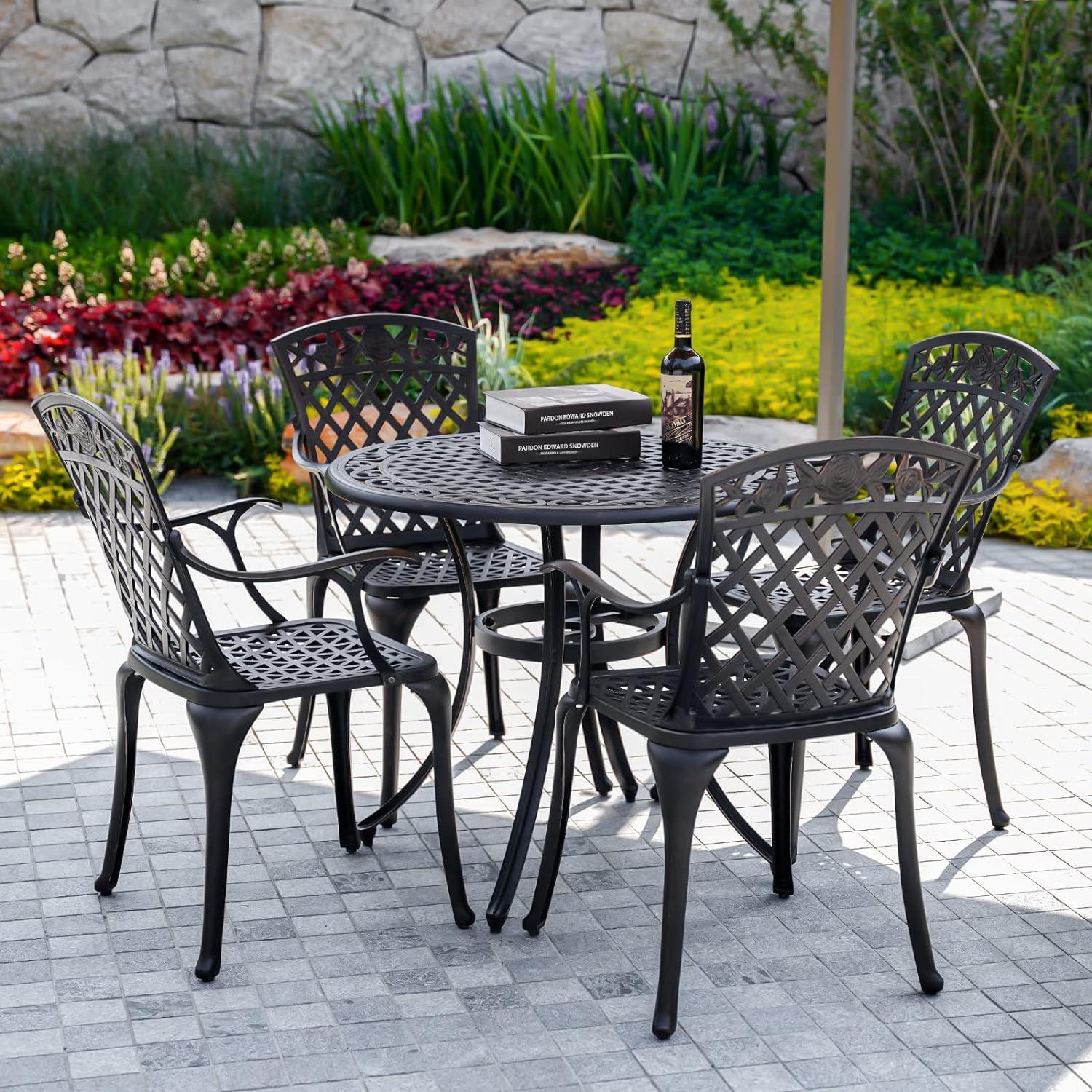 Bronze Cast Aluminum Outdoor Dining Armchairs, Set of 2