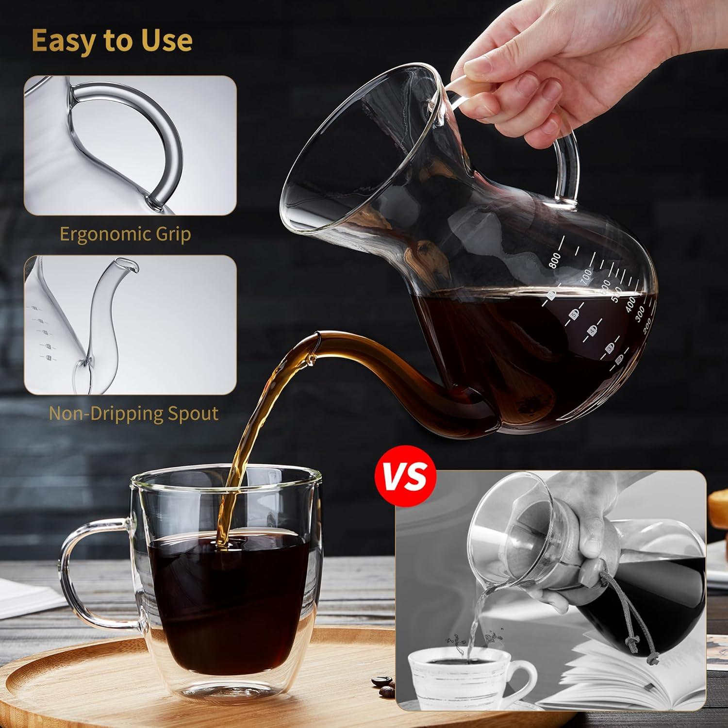 Clear Borosilicate Glass Pour Over Coffee Maker with Stainless Steel Filter