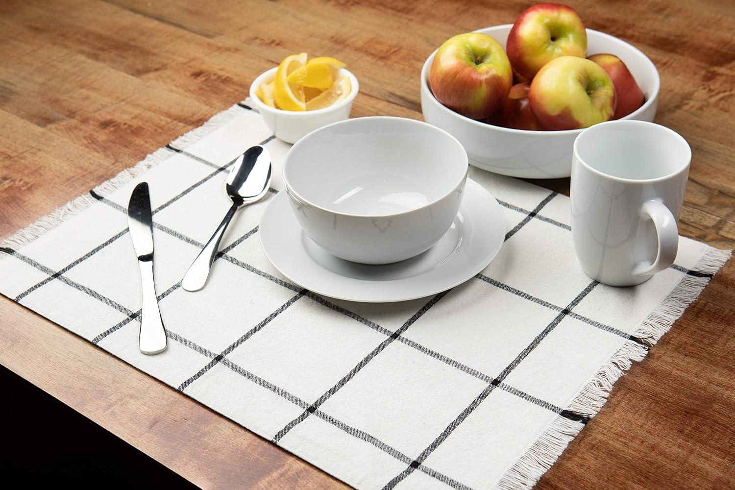 Sticky Toffee Placemats Set of 4, Woven Cotton Cloth Placemat Set, 14x19 in, Cream Farmhouse Plaid Place Mats for Kitchen or Dining Table