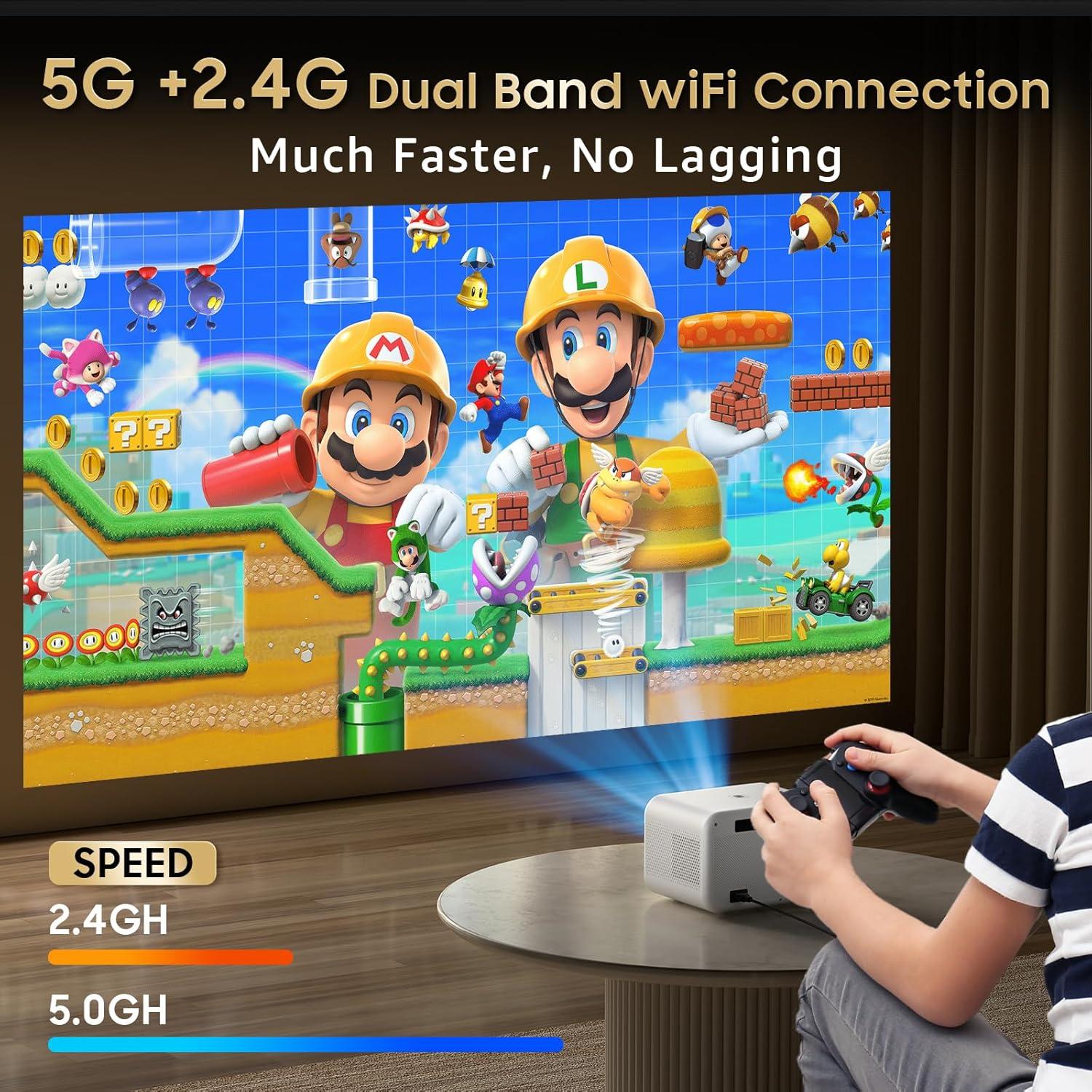 Sainyer WiFi Bluetooth 1080P FHD LCD Mini Projector, White